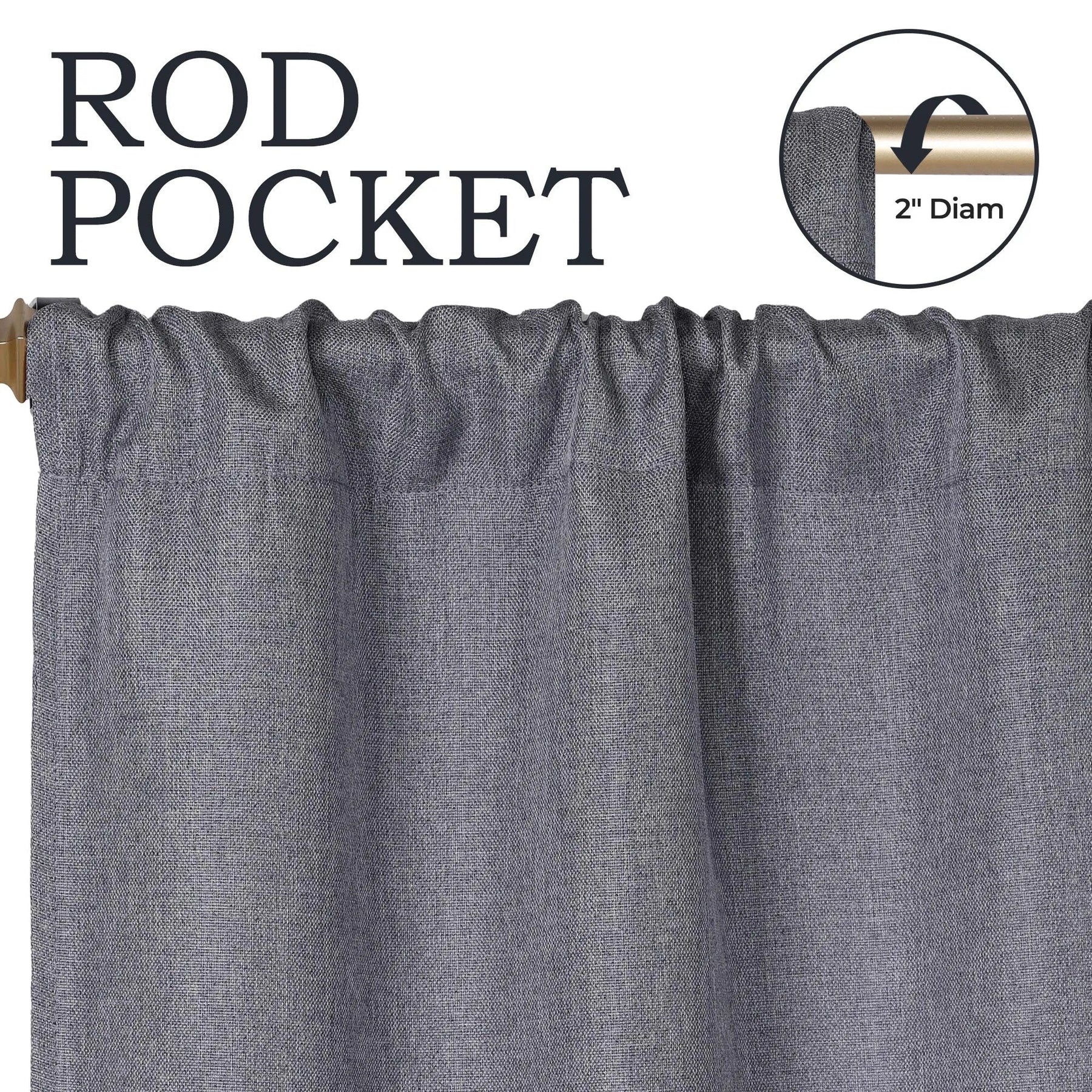 Linen Pattern Washable Room Darkening Blackout Curtains, Set of 2