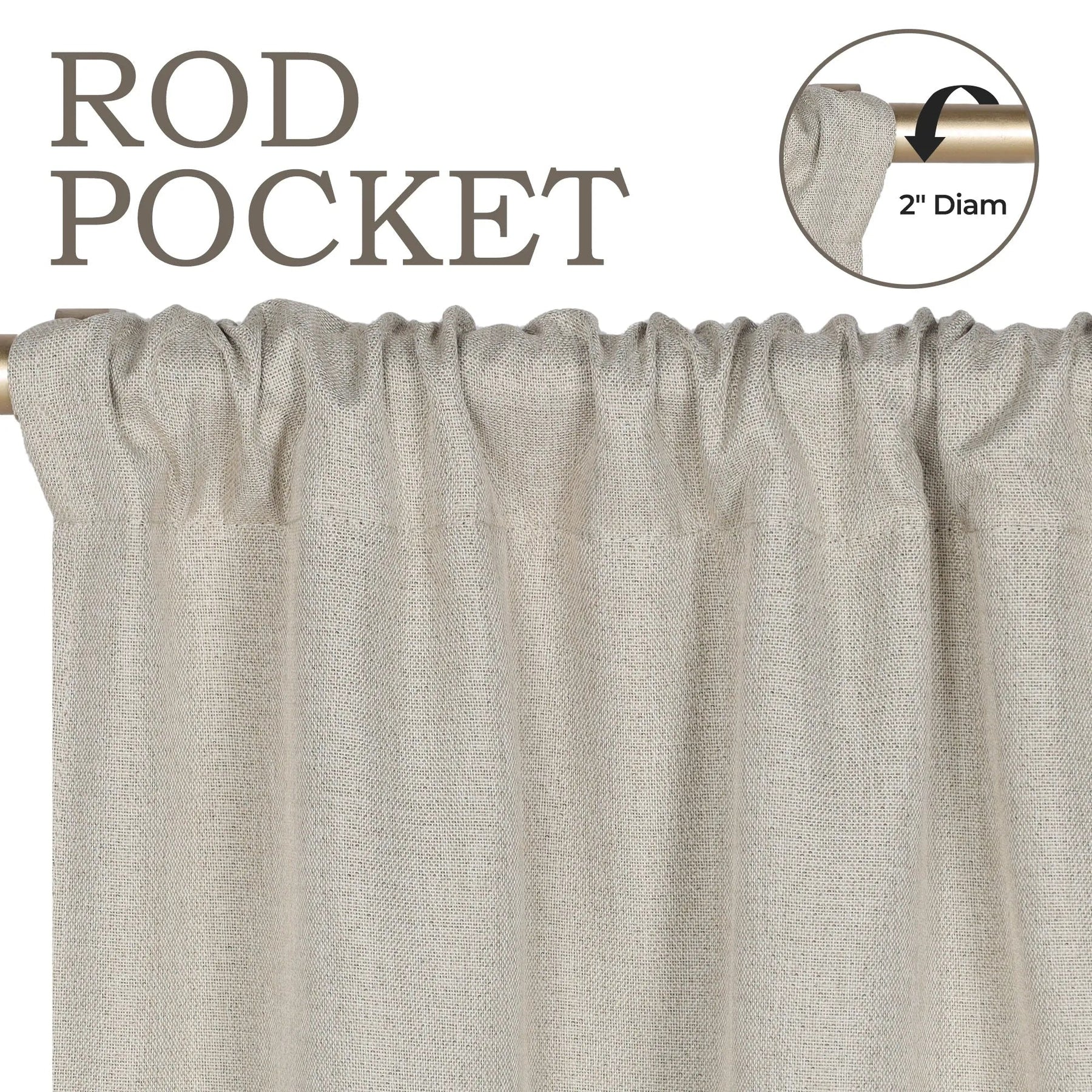 Linen Washable Room Darkening Blackout Curtains, Set of 2