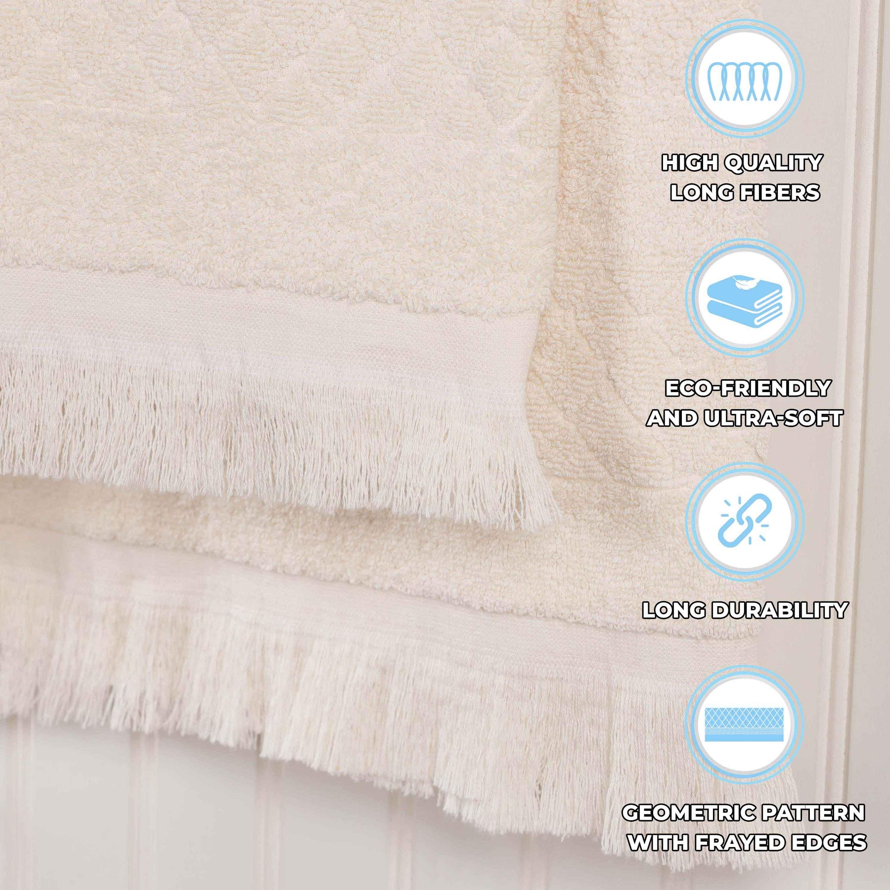 Rolla Cotton Geometric Jacquard Plush Soft Absorbent 3 Piece Towel Set