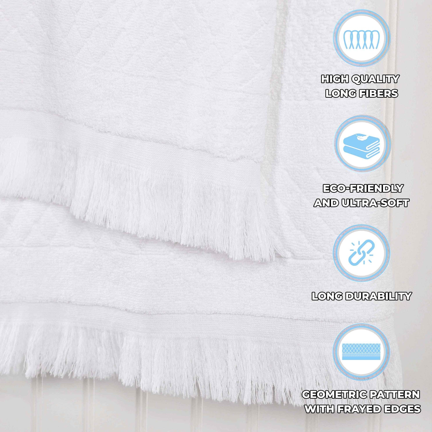 Rolla Cotton Geometric Jacquard Plush Soft Absorbent 3 Piece Towel Set