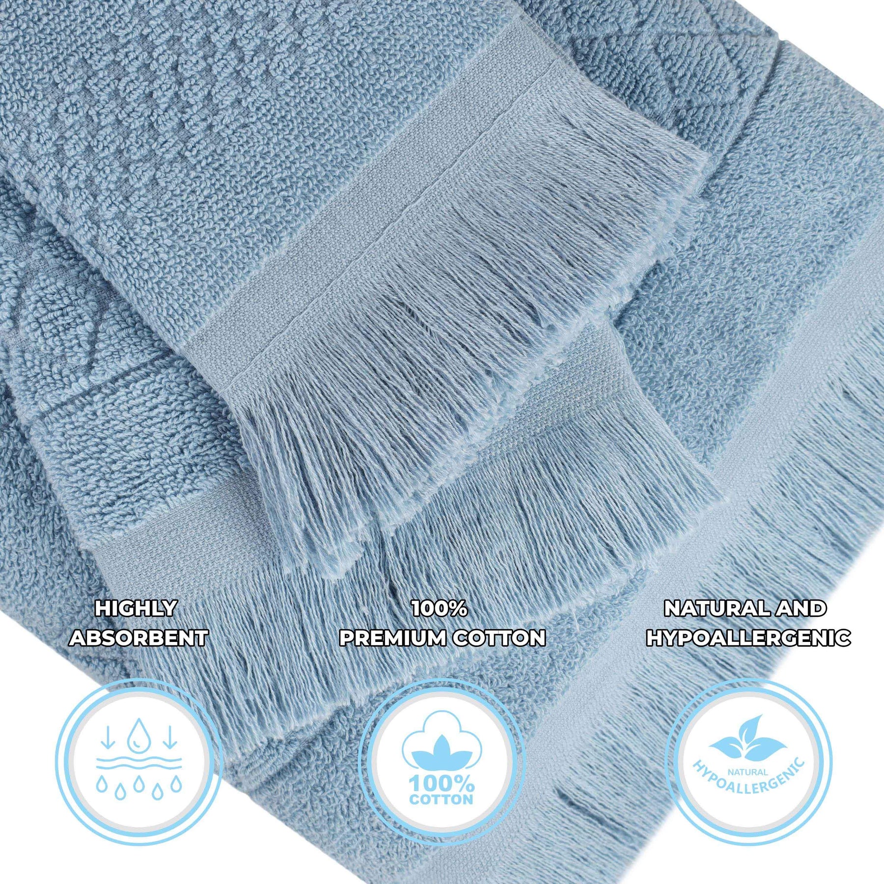 Rolla Cotton Geometric Jacquard Plush Soft Absorbent 8 Piece Towel Set