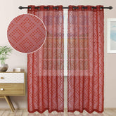 Sheer Poppy Floral Modern Textured Grommet Curtain Panels Set of 2