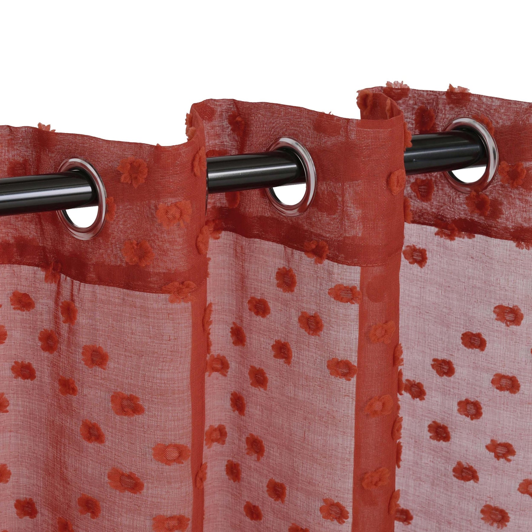 Sheer Poppy Floral Modern Textured Grommet Curtain Panels Set of 2