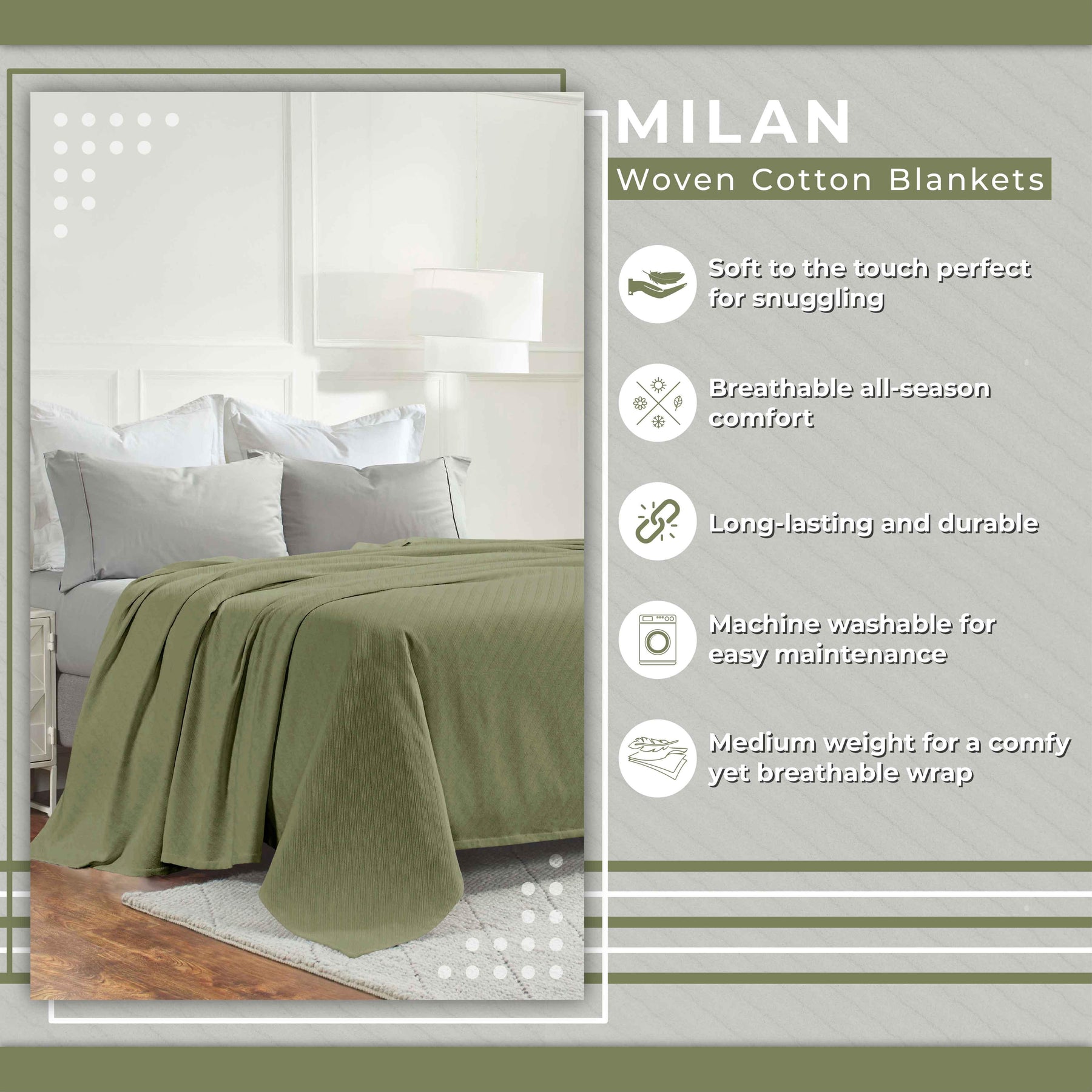 Milan Cotton Textured Jacquard Striped Lightweight Woven Blanket