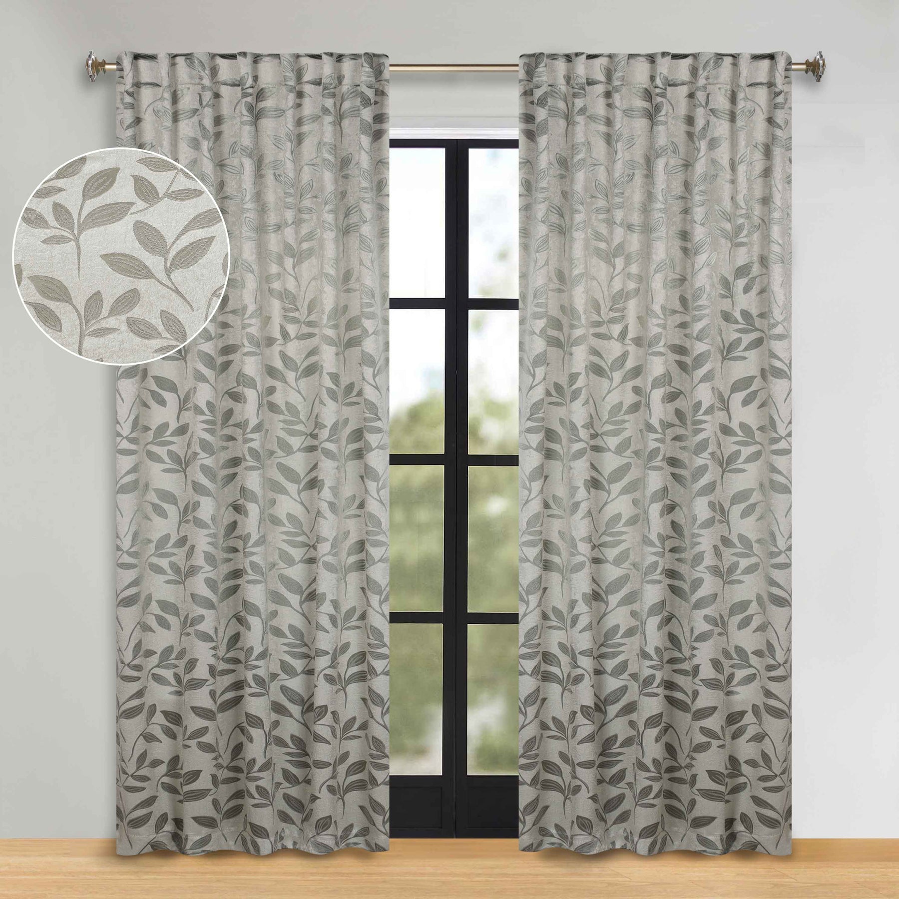 Leaves Room Darkening Back Tabs Blackout Curtain Panels, Set of 2