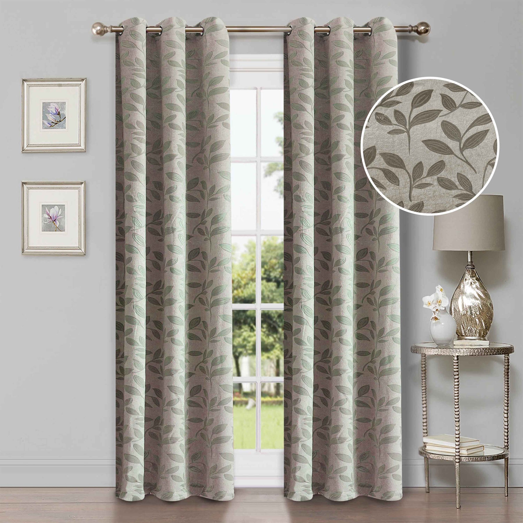 Leaves Room Darkening Blackout Curtain Panel Sets 8 Pieces