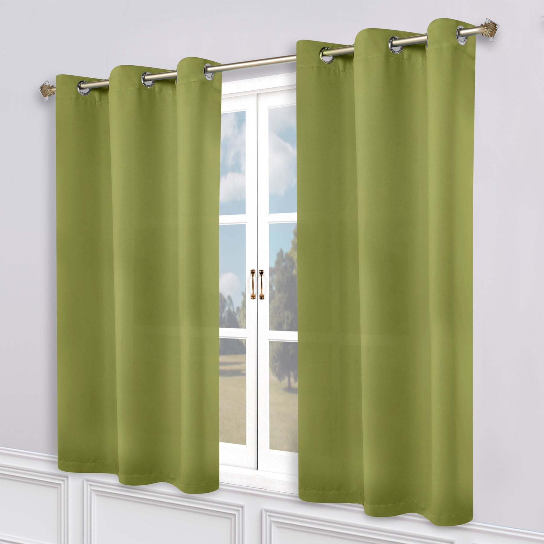 Classic Modern Solid Room Darkening Blackout Curtain Panels, Set of 2