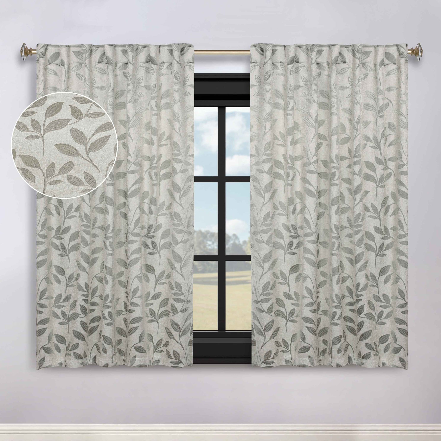 Leaves Room Darkening Back Tabs Blackout Curtain Panels, Set of 2