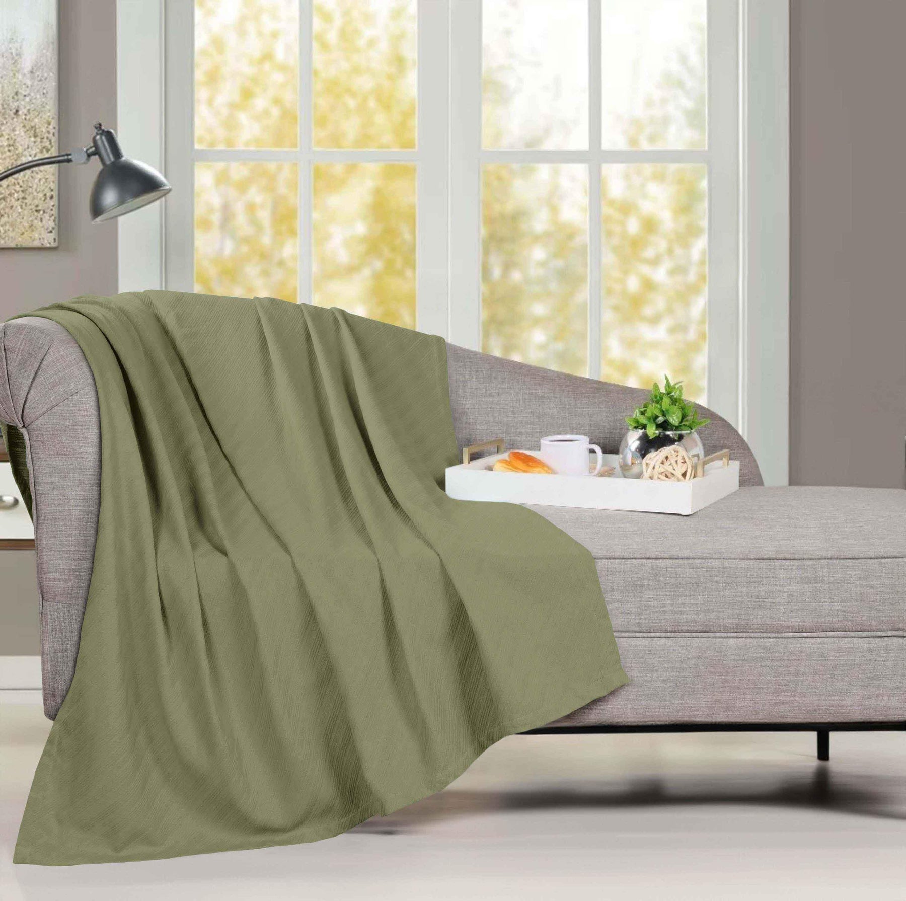 Milan Cotton Textured Jacquard Striped Lightweight Woven Blanket