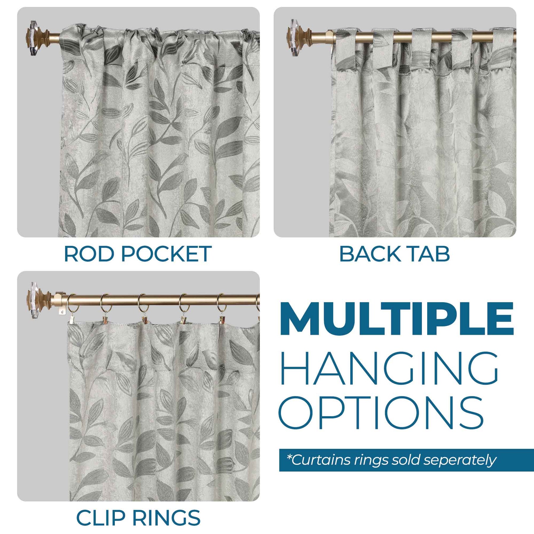 Leaves Room Darkening Back Tabs Blackout Curtain Panels, Set of 2
