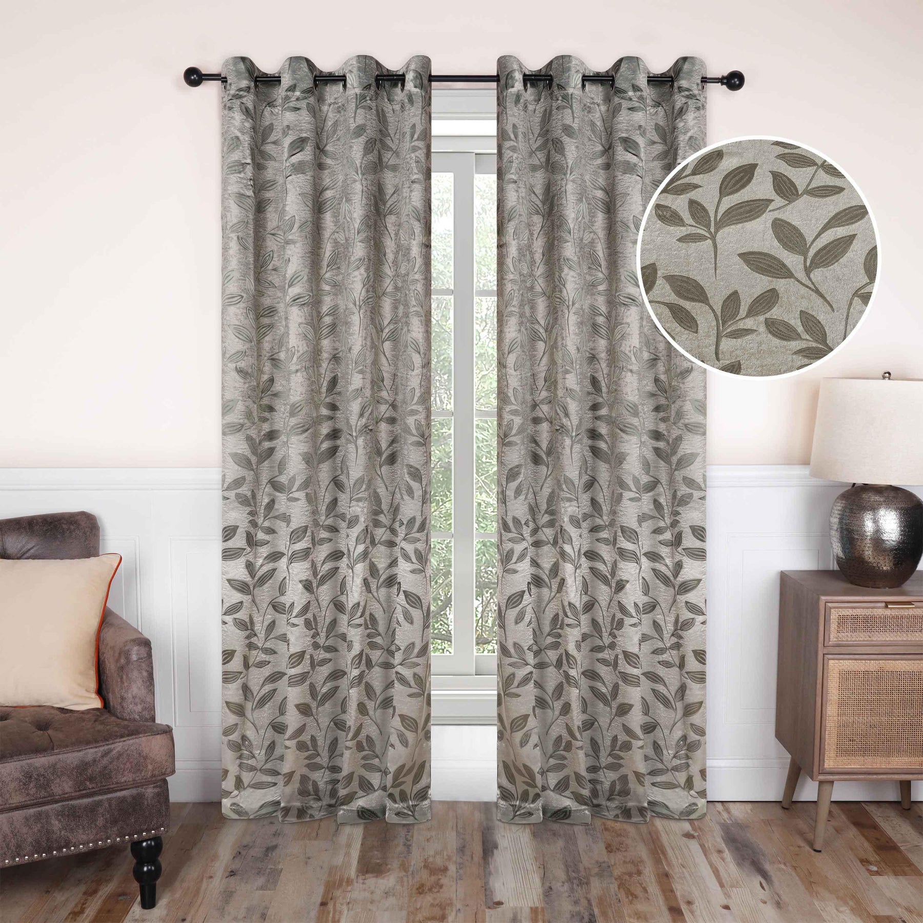 Leaves Machine Washable Room Darkening Blackout Curtains 4 Pieces