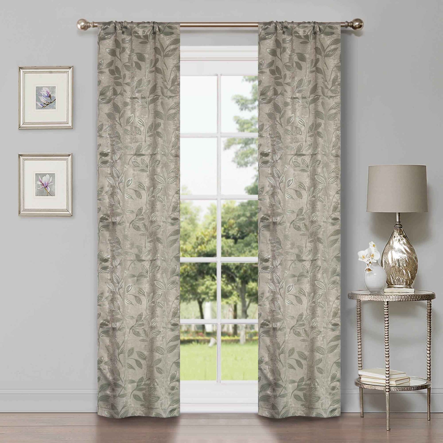 Leaves Room Darkening Washable Blackout Curtain Panels, Set of 2