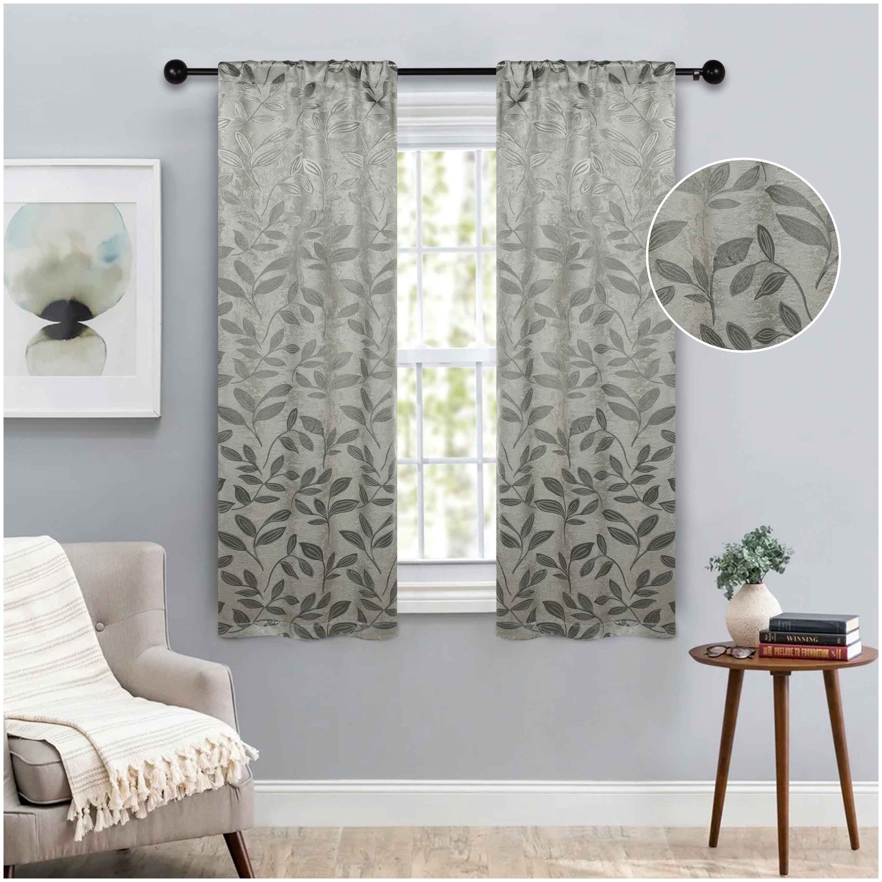 Leaves Room Darkening Washable Blackout Curtain Panels, Set of 2