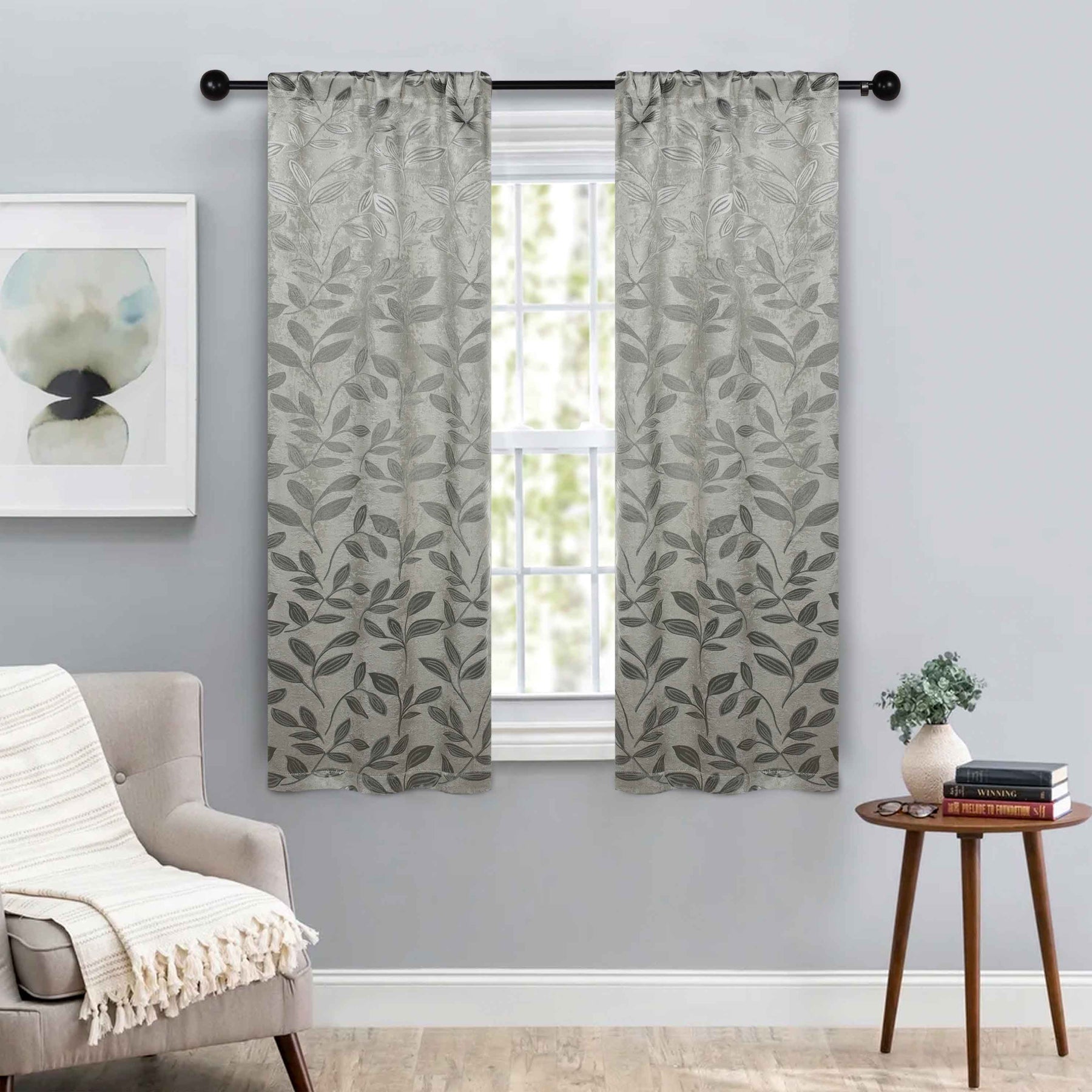 Leaves Room Darkening Washable Blackout Curtain Panels, Set of 2