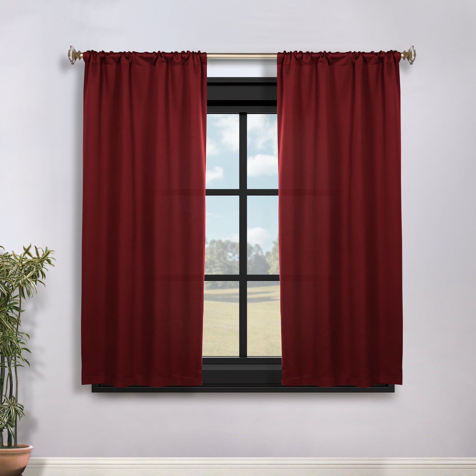 Solid Room Darkening Rod Pocket Blackout Curtain Panels, Set of 2