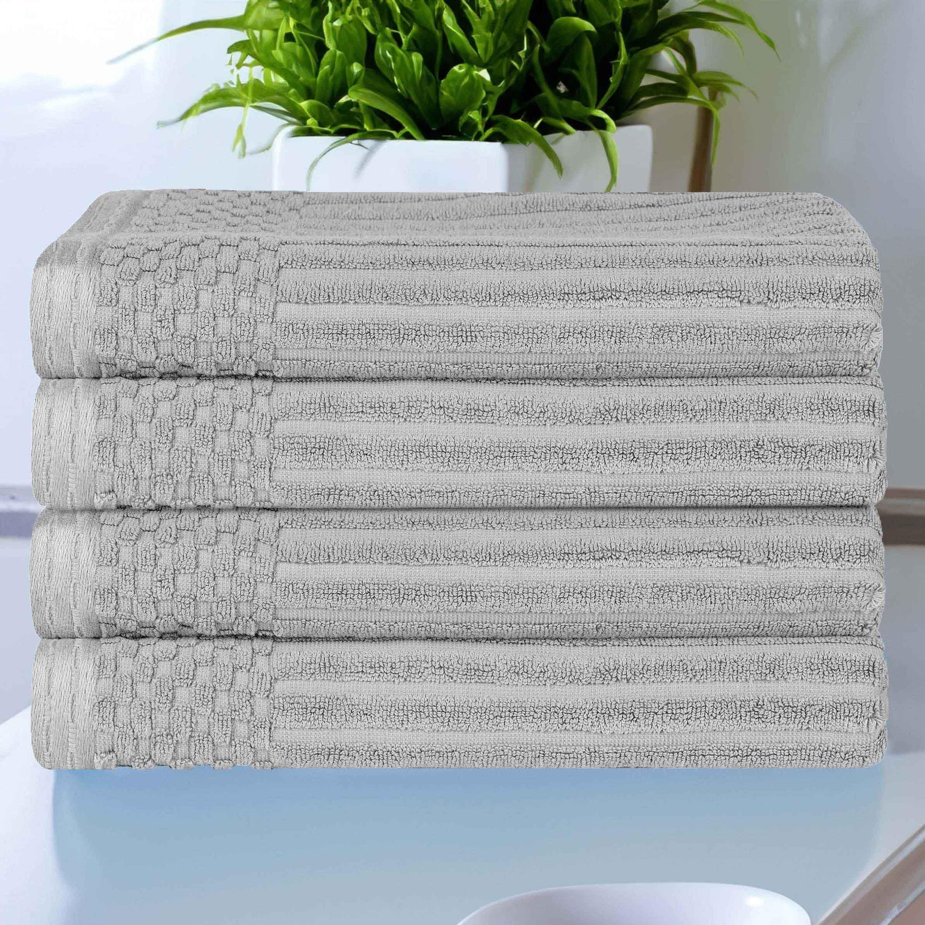 Soho Ribbed Cotton Absorbent Bath Towel Set of 4