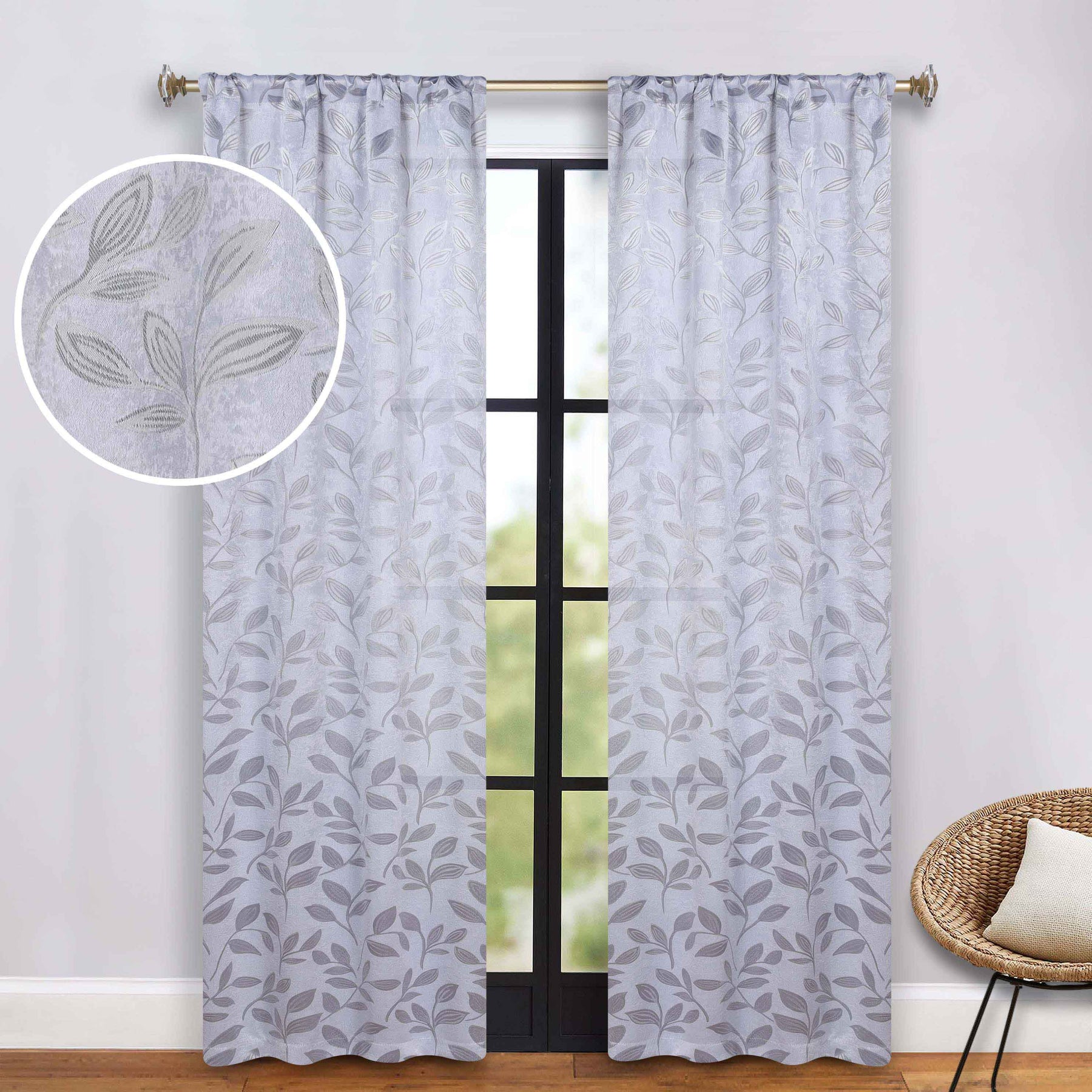 Leaves Room Darkening Washable Blackout Curtain Panels, Set of 2
