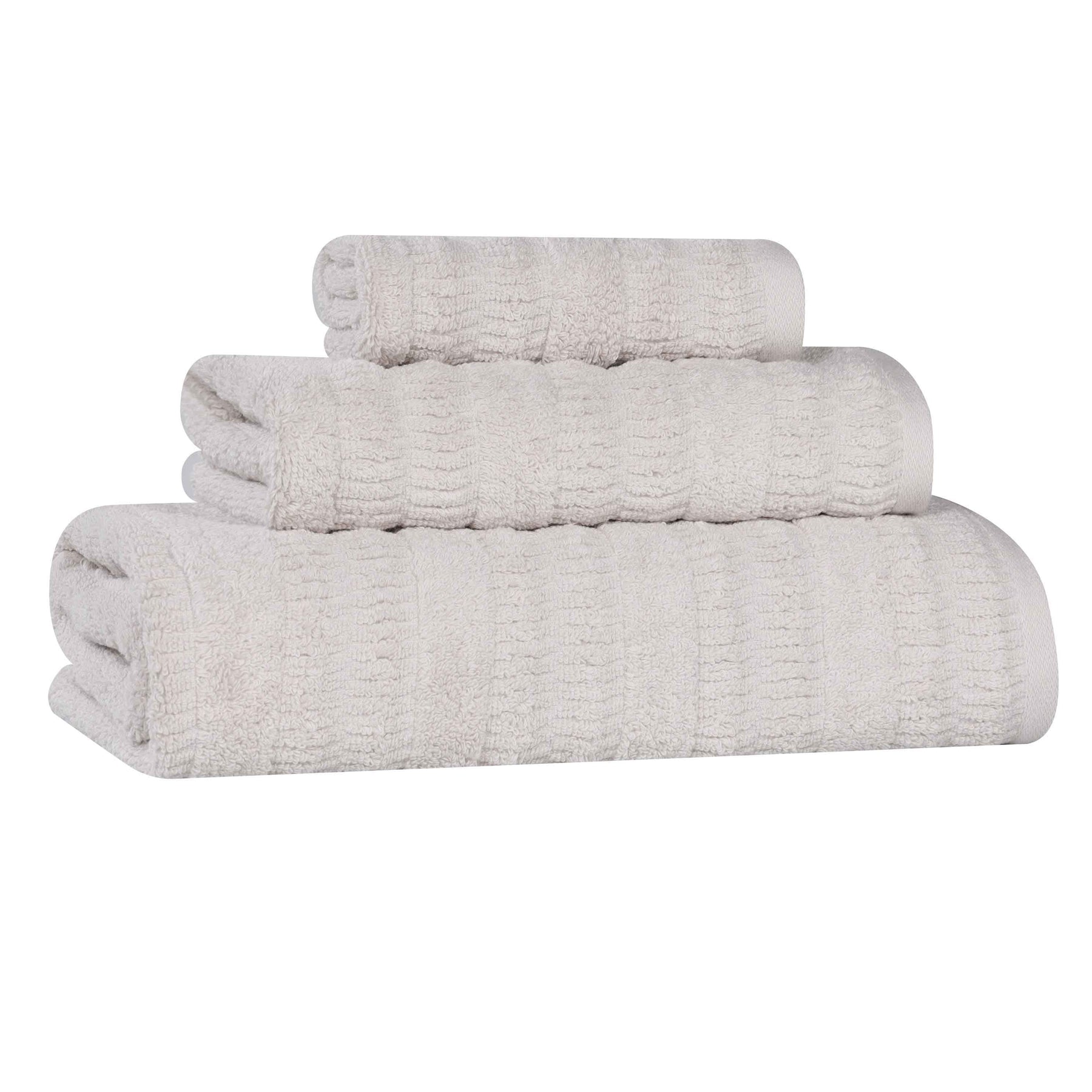 Mika Smart Twist Cotton Solid Textured Ribbed 3 Piece Towel Set