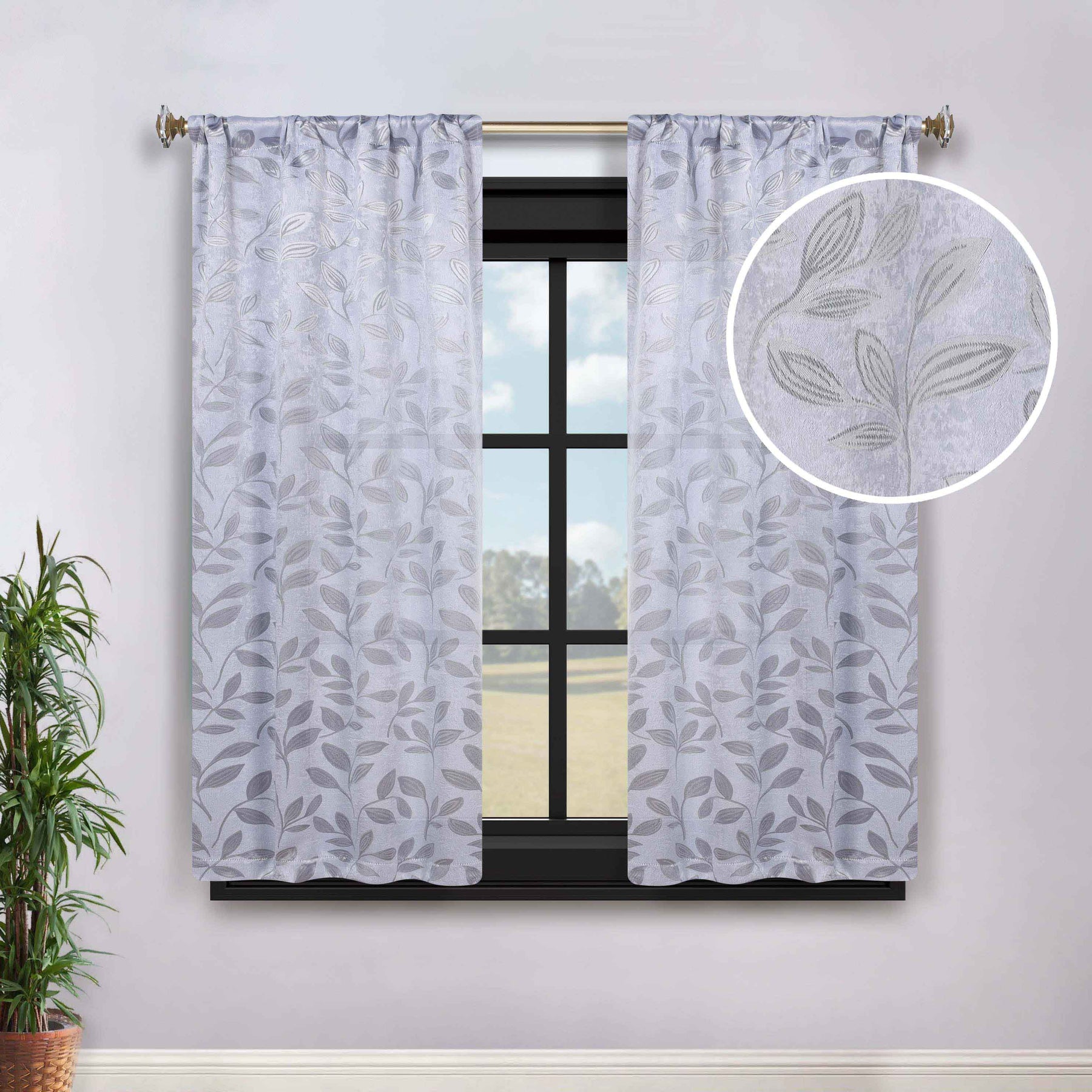 Leaves Room Darkening Washable Blackout Curtain Panels, Set of 2