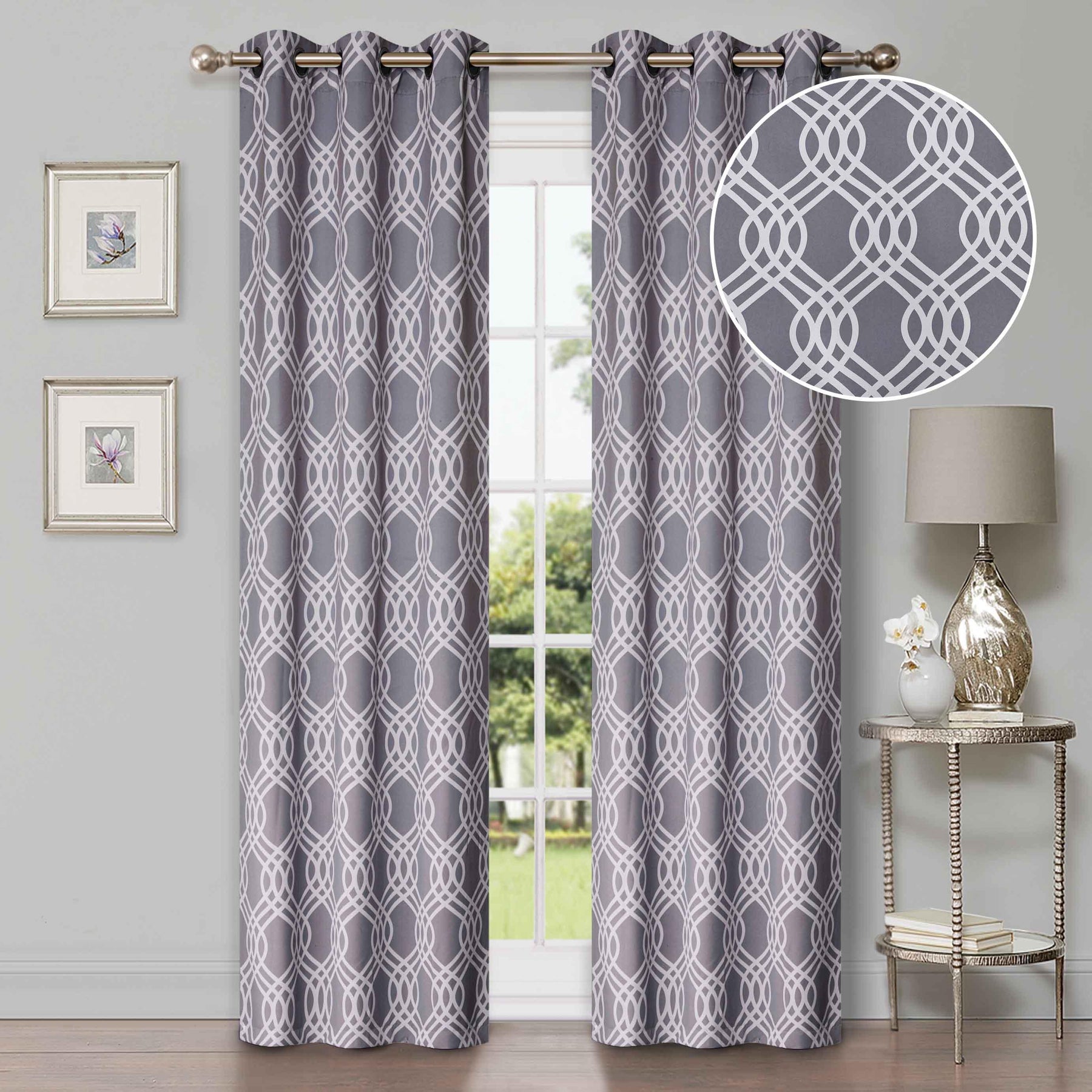 Ribbon Trellis Washable Room Darkening Blackout Curtains, Set of 2