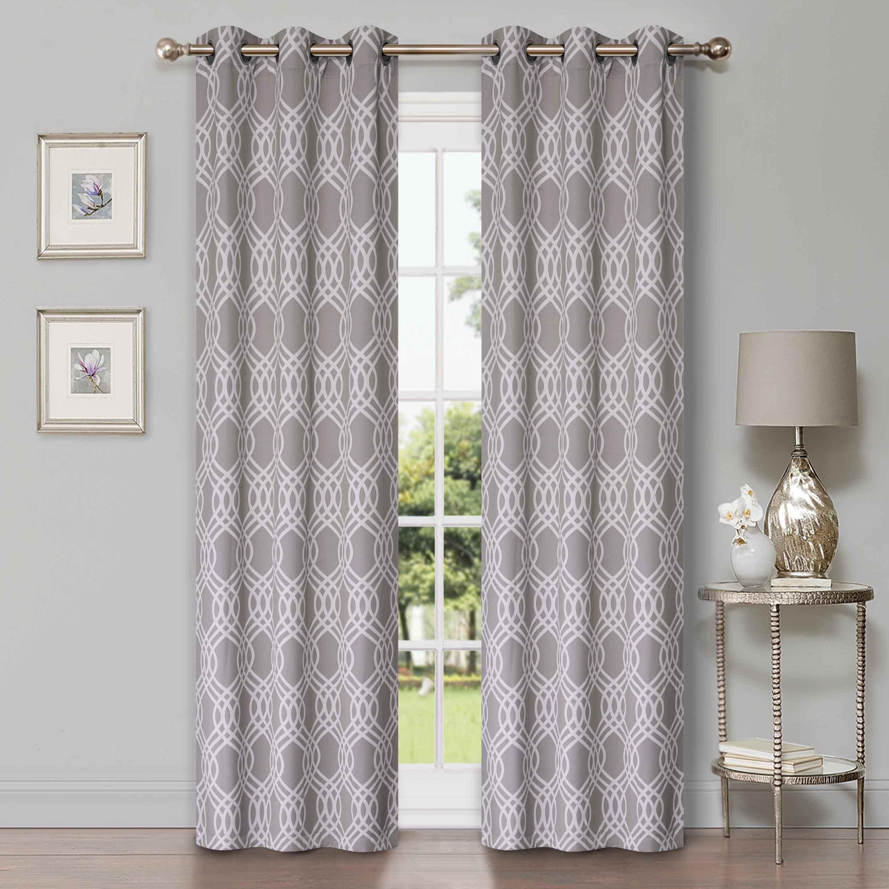 Ribbon Trellis Washable Room Darkening Blackout Curtains, Set of 2