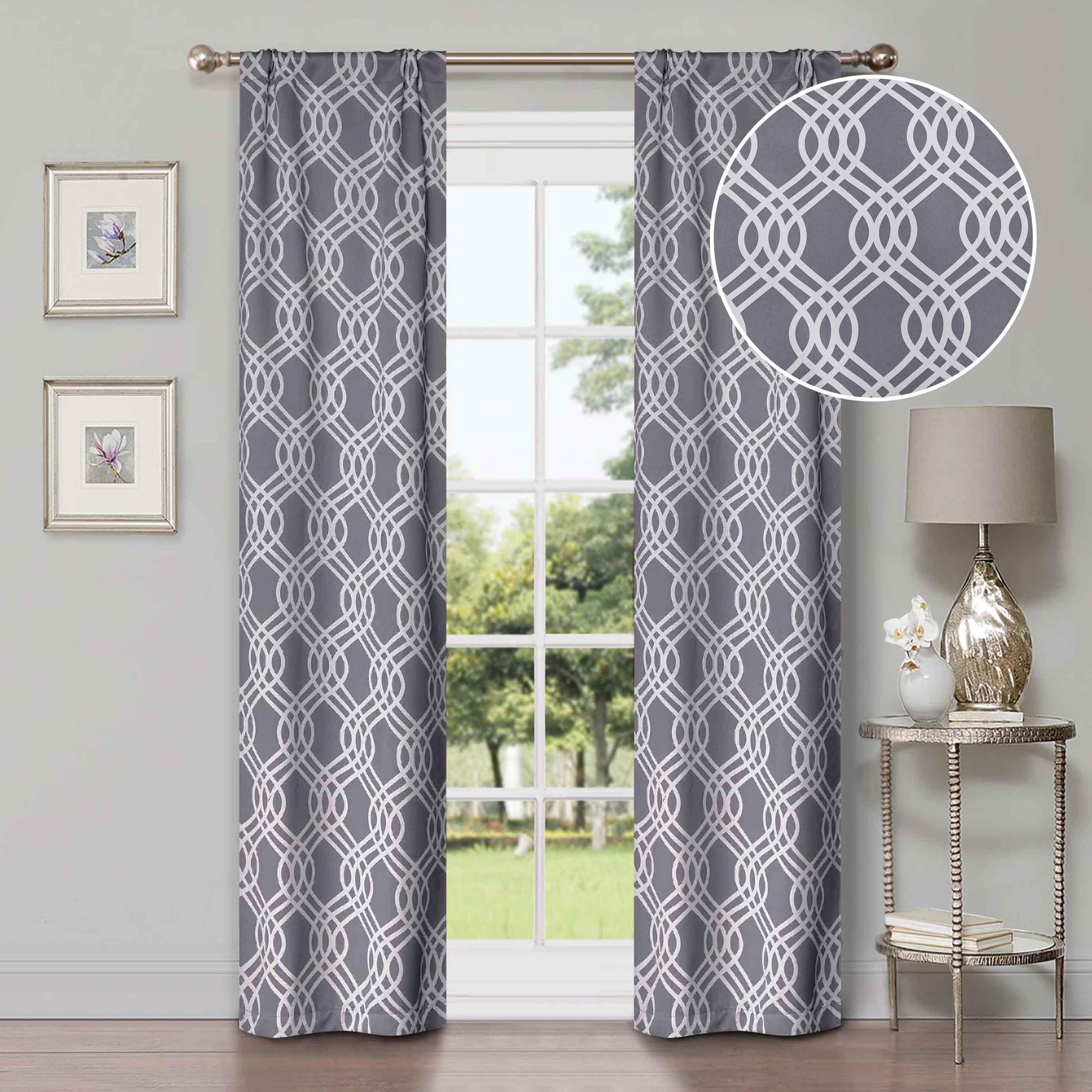Ribbon Trellis Washable Room Darkening Blackout Curtains, Set of 2