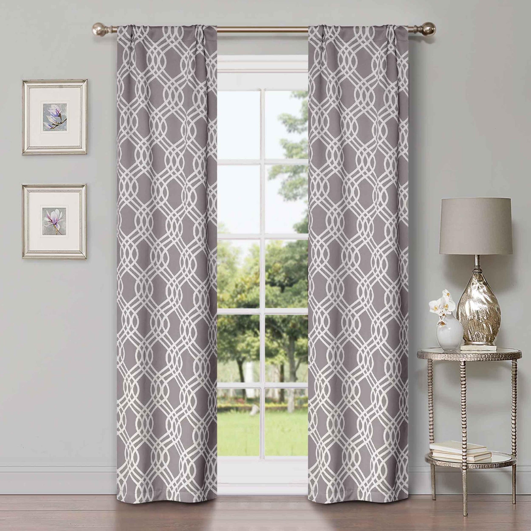 Ribbon Trellis Washable Room Darkening Blackout Curtains, Set of 2