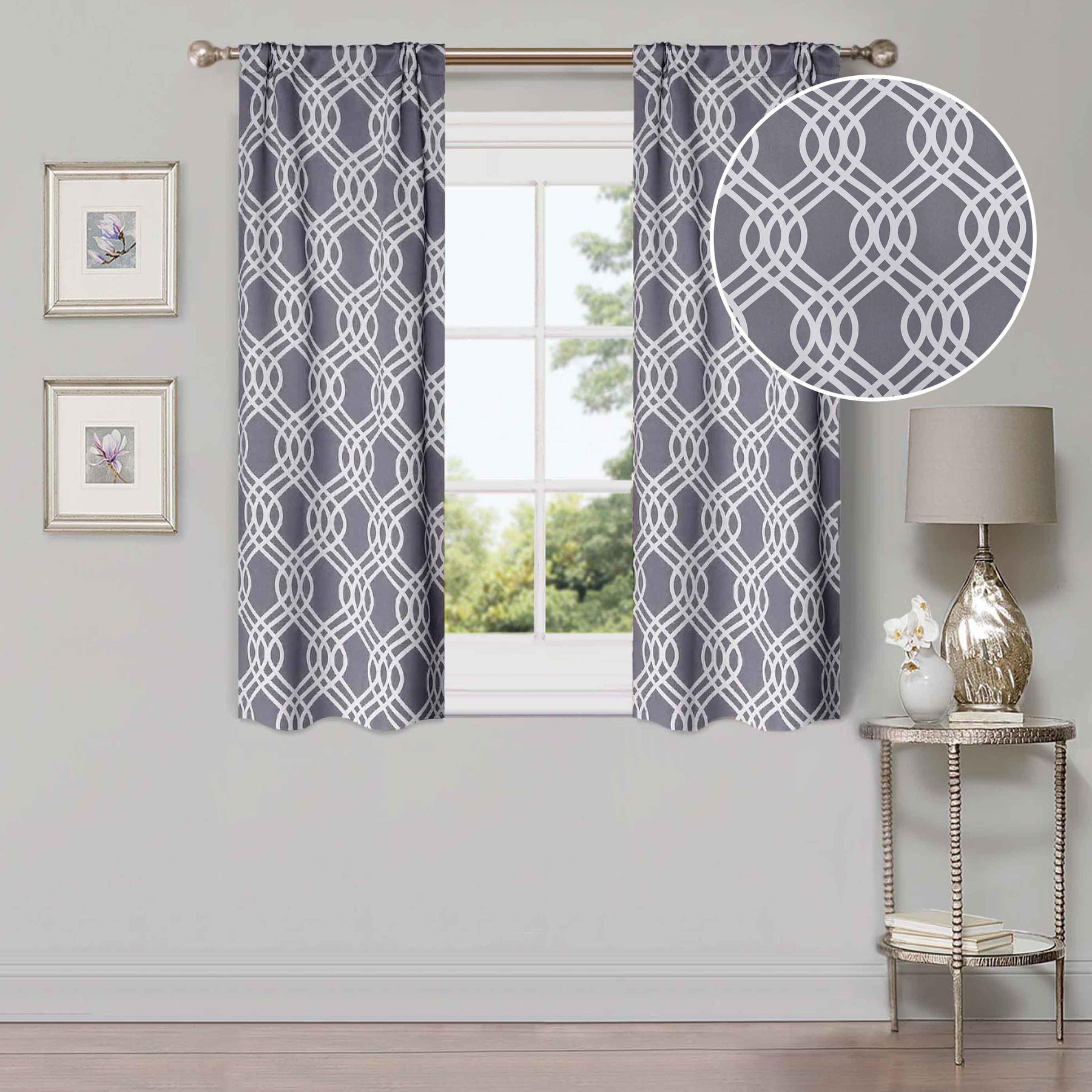 Ribbon Trellis Washable Room Darkening Blackout Curtains, Set of 2