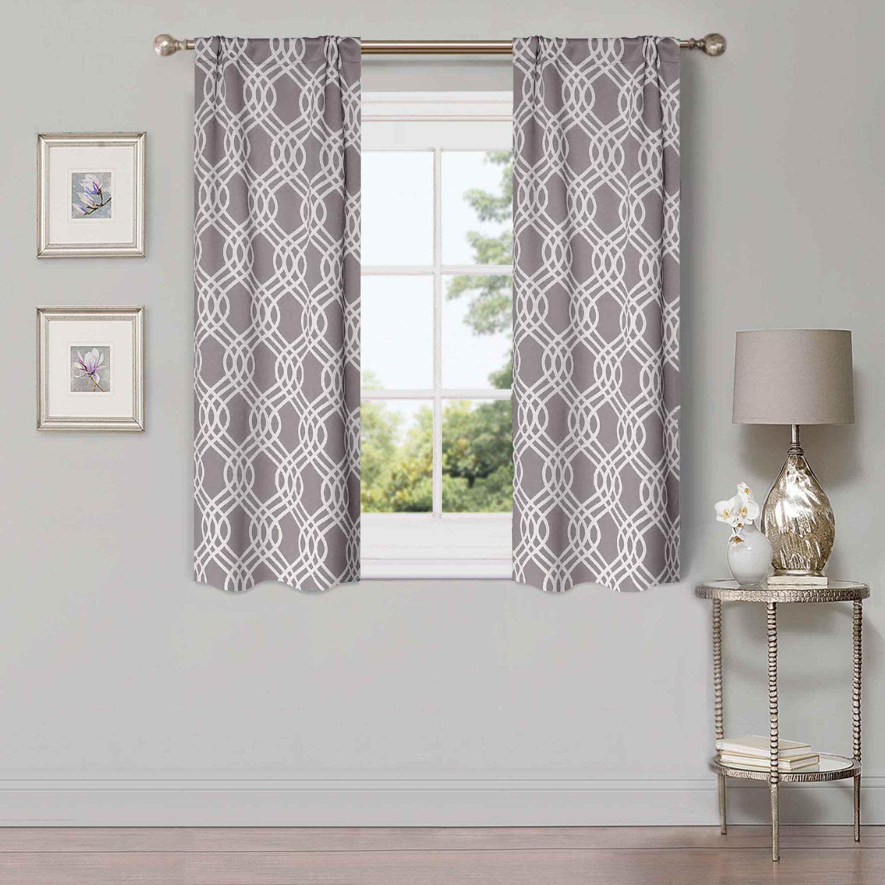 Ribbon Trellis Washable Room Darkening Blackout Curtains, Set of 2