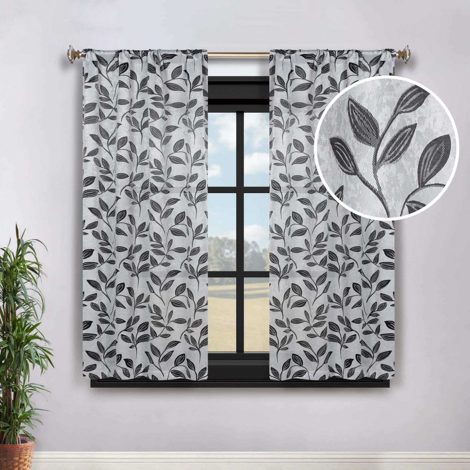 Leaves Room Darkening Washable Blackout Curtain Panels, Set of 2