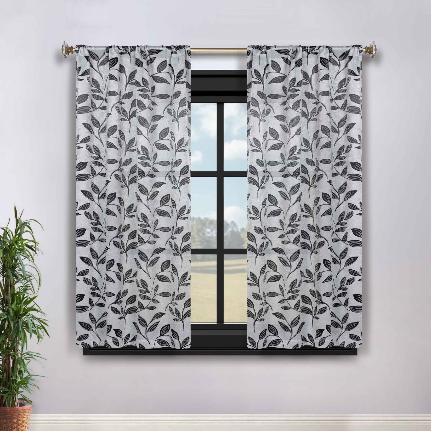 Leaves Room Darkening Washable Blackout Curtain Panels, Set of 2