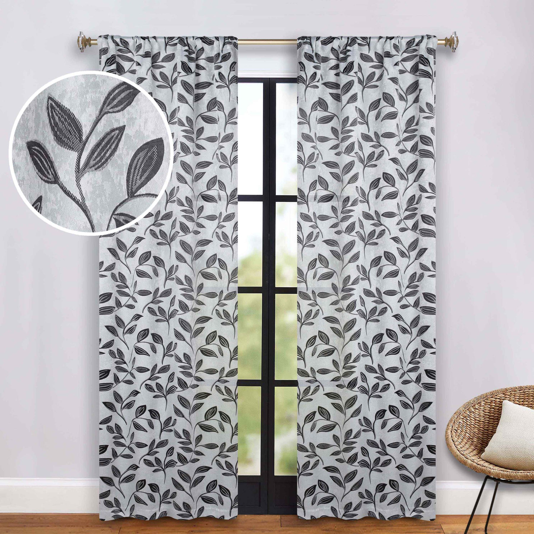 Leaves Room Darkening Washable Blackout Curtain Panels, Set of 2