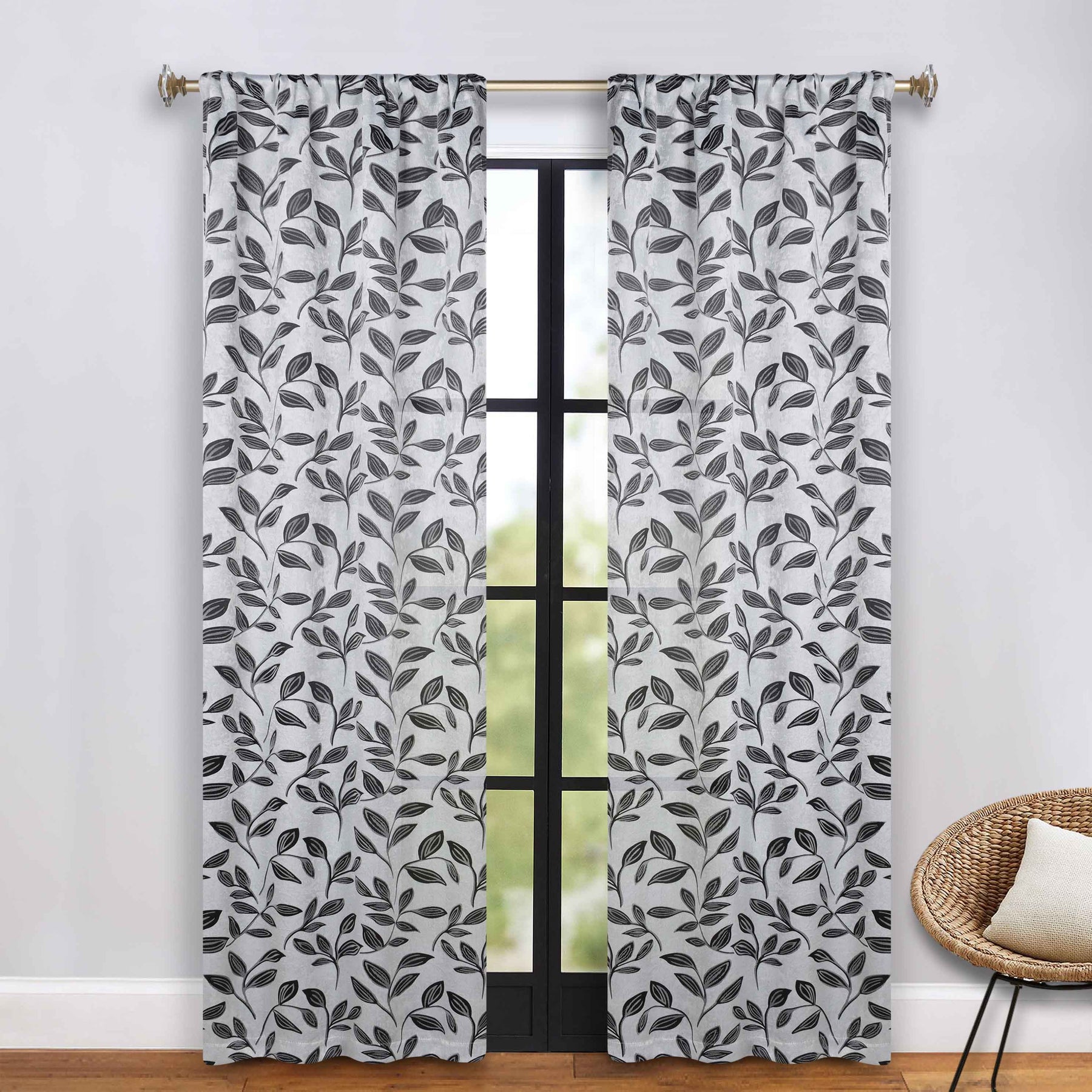 Leaves Room Darkening Washable Blackout Curtain Panels, Set of 2