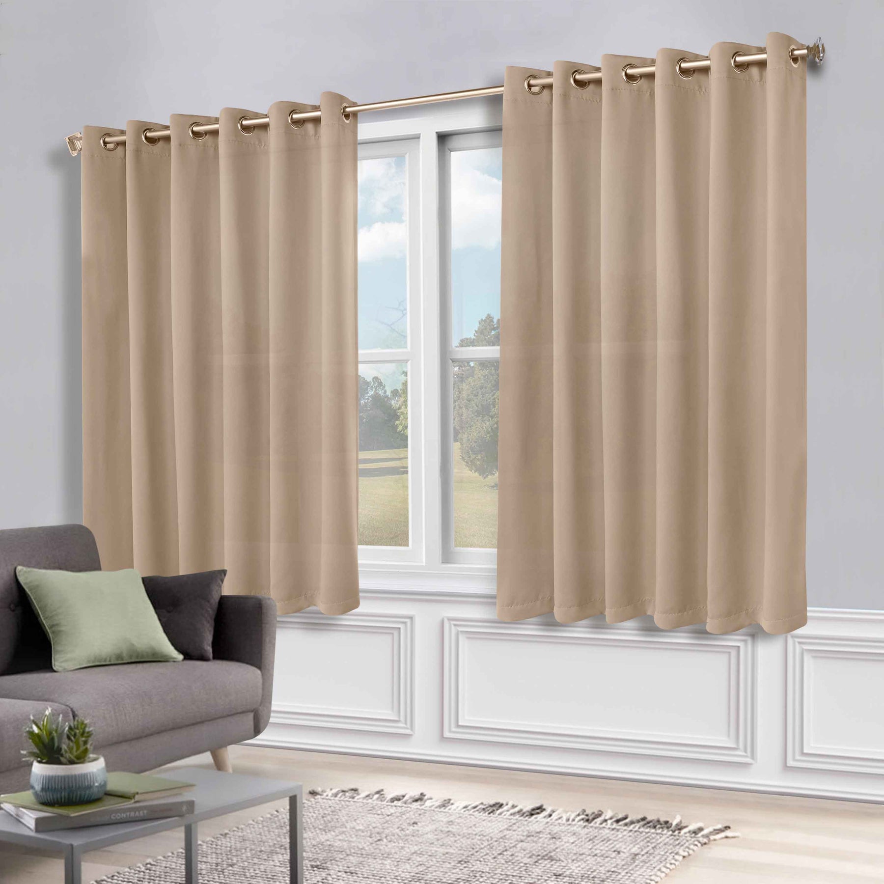 Classic Modern Solid Room Darkening Blackout Curtain Panels, Set of 2