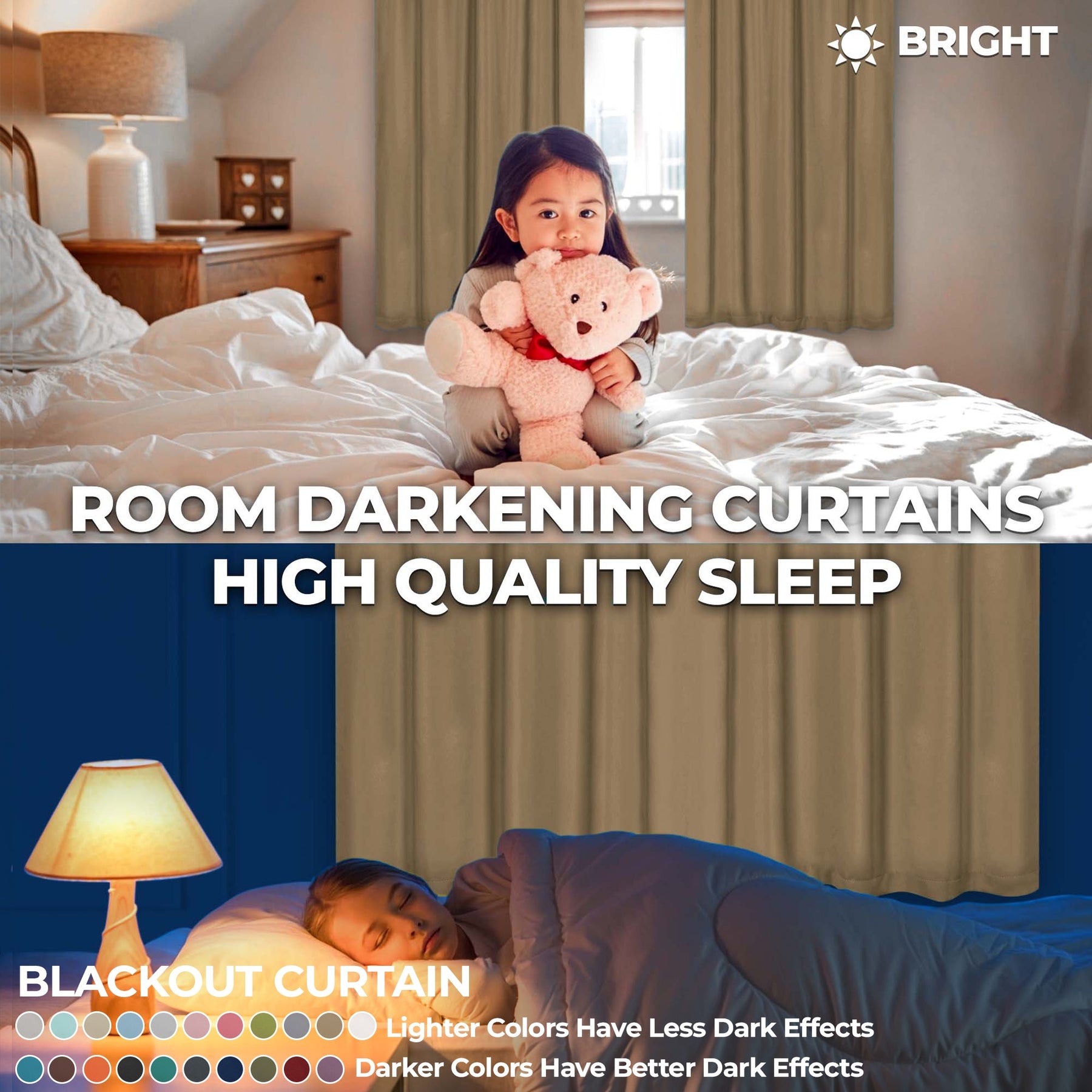 Solid Room Darkening Rod Pocket Blackout Curtain Panels, Set of 2