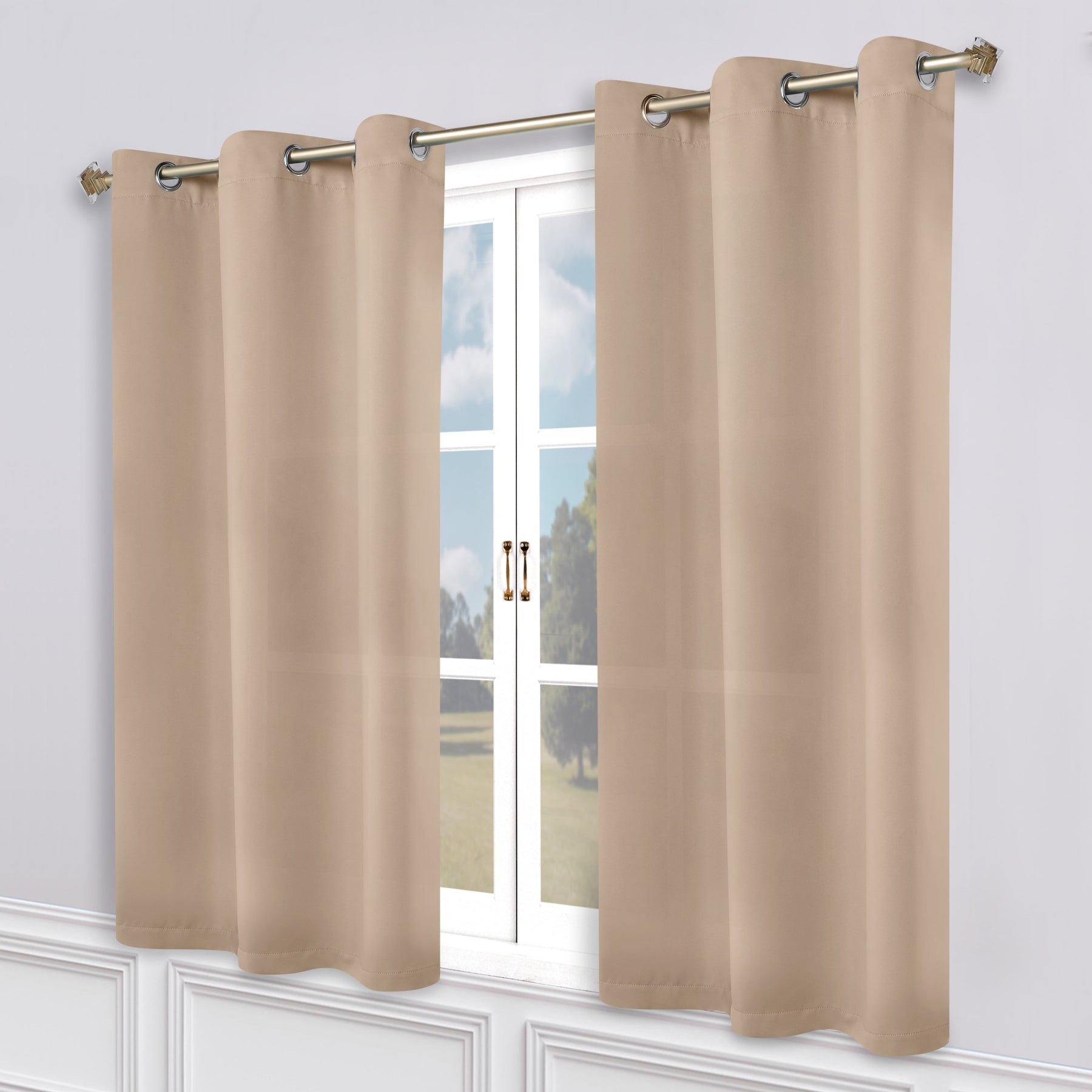 Classic Modern Solid Room Darkening Blackout Curtain Panels, Set of 2