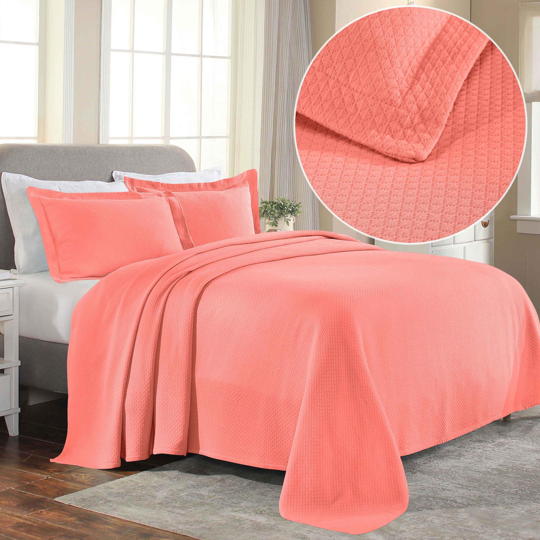 Solitaire Jacquard Matelassé Cotton Diamond Solitaire Bedspread Set