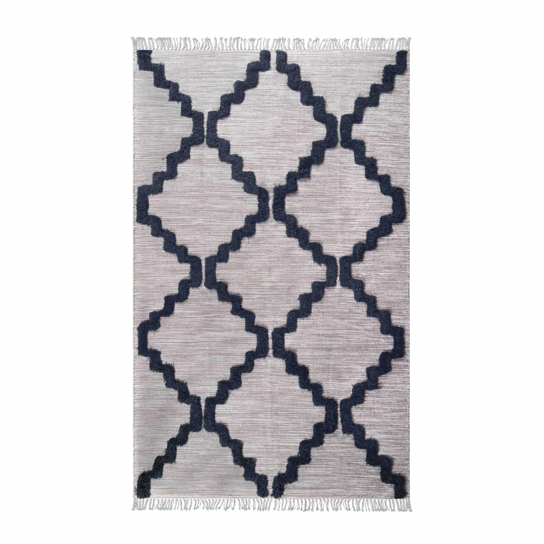 Casual Wool Lattice Fringe Indoor Area or Runner Rug