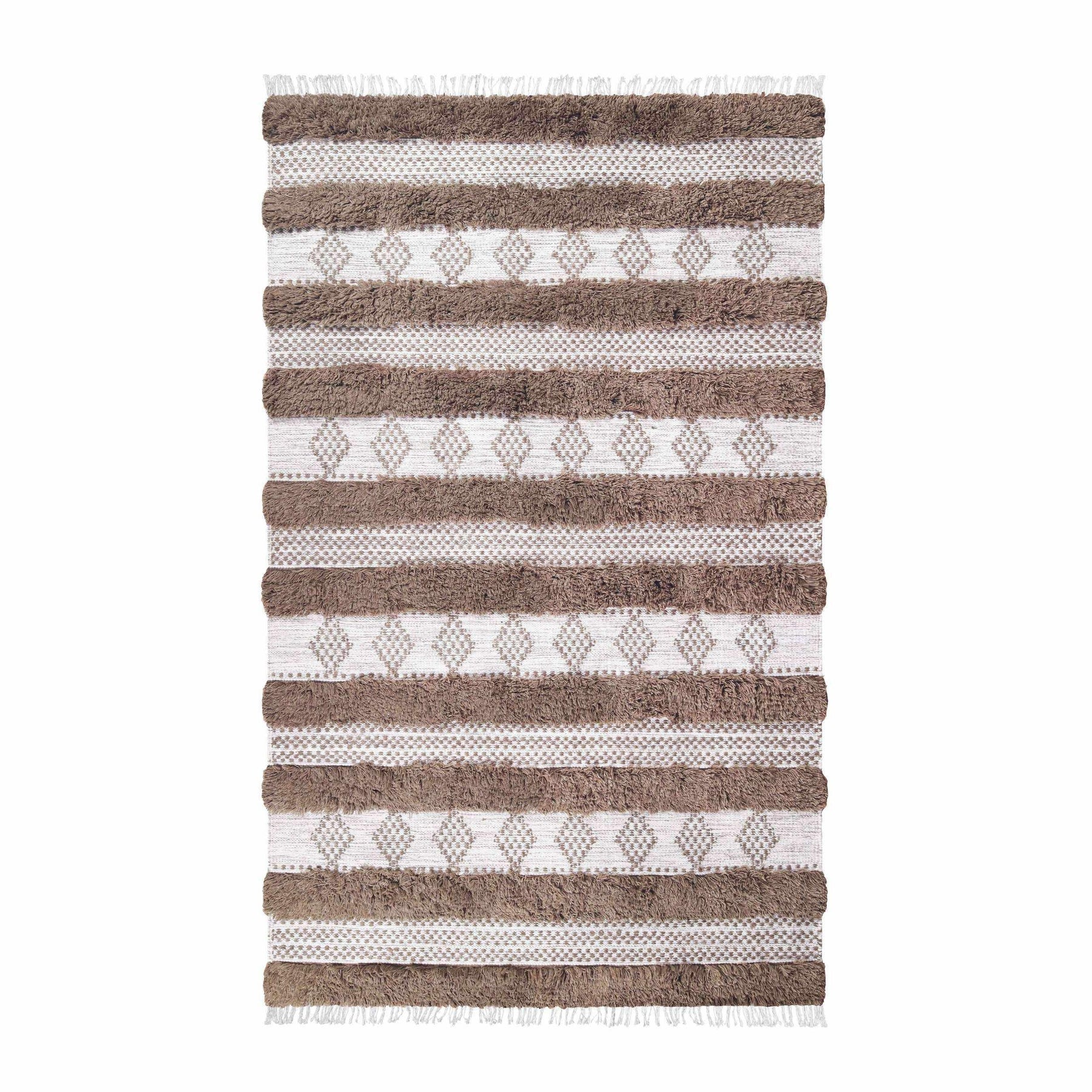 Farmhouse Wool Geometric Stripe Fringe Indoor Area or Runner Rug
