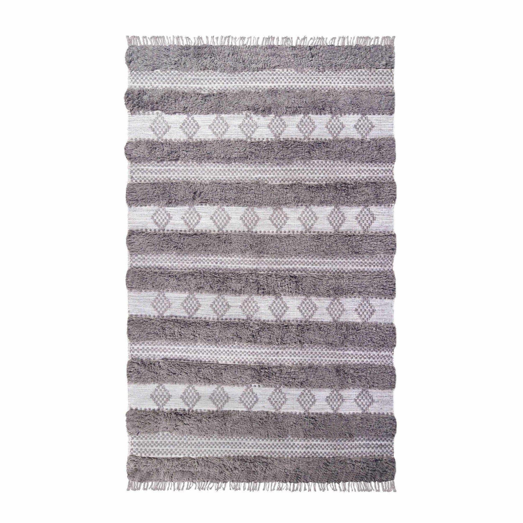 Farmhouse Wool Geometric Stripe Fringe Indoor Area or Runner Rug