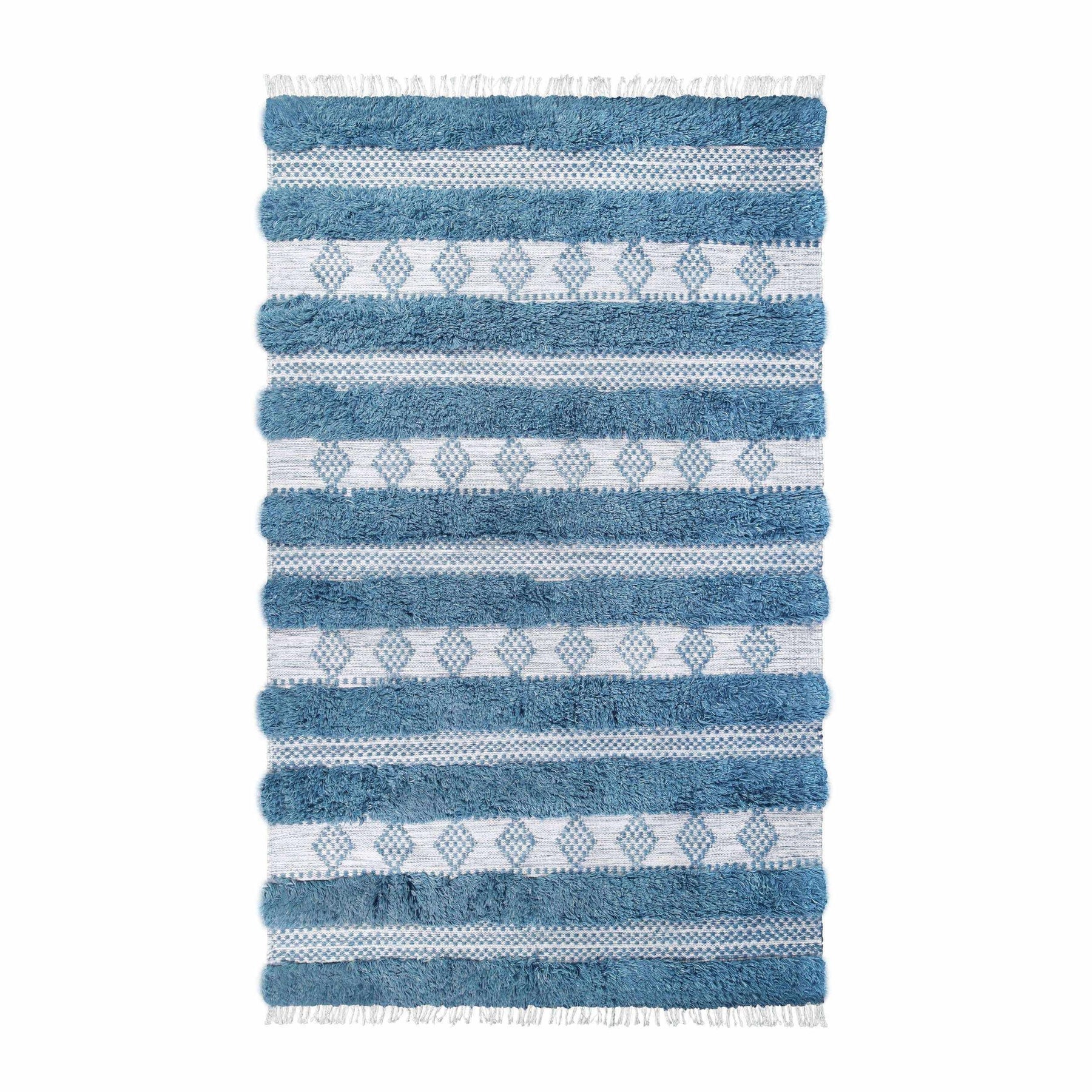 Farmhouse Wool Geometric Stripe Fringe Indoor Area or Runner Rug