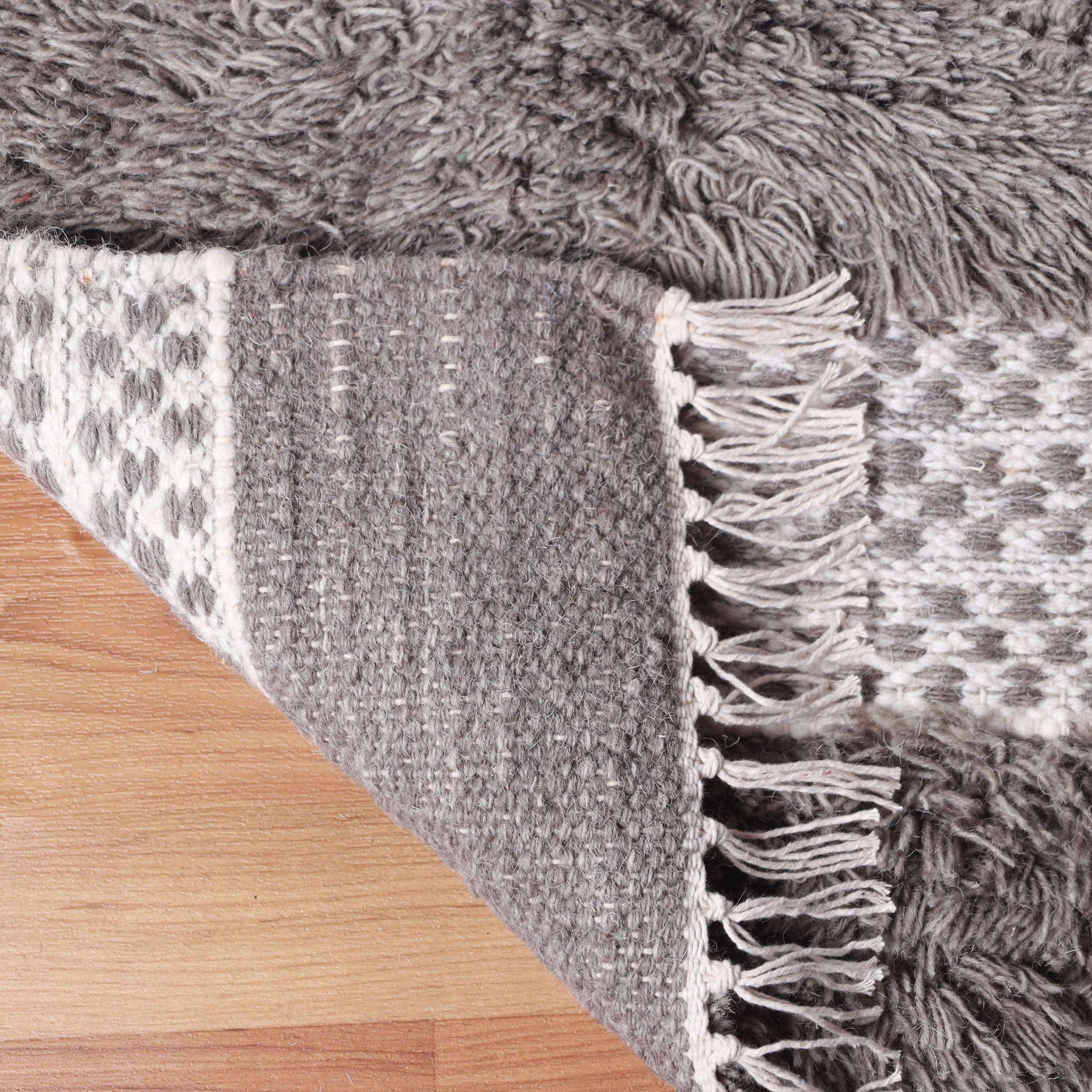 Farmhouse Wool Geometric Stripe Fringe Indoor Area or Runner Rug