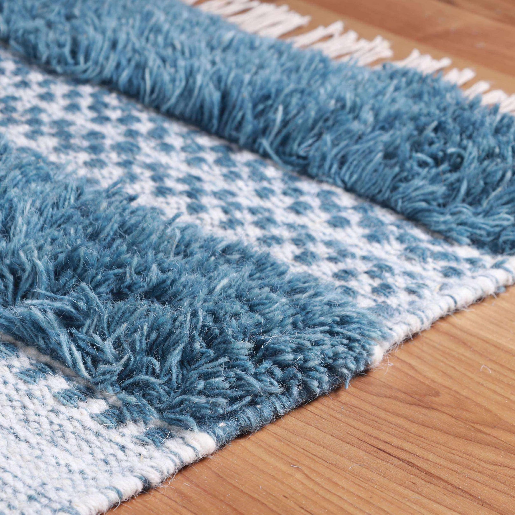 Farmhouse Wool Geometric Stripe Fringe Indoor Area or Runner Rug