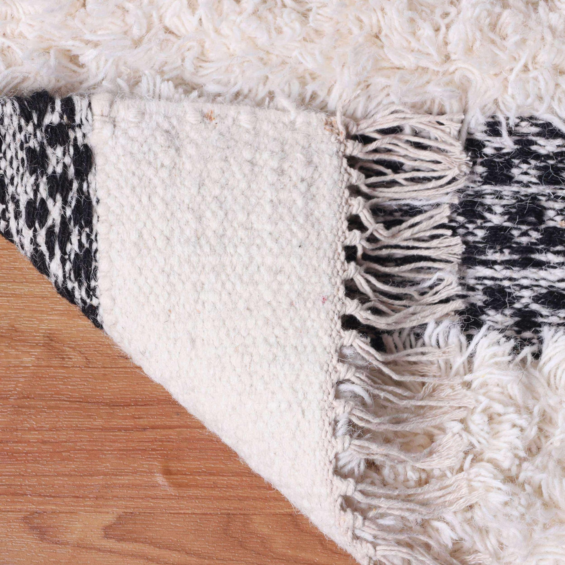Farmhouse Wool Geometric Stripe Fringe Indoor Area or Runner Rug