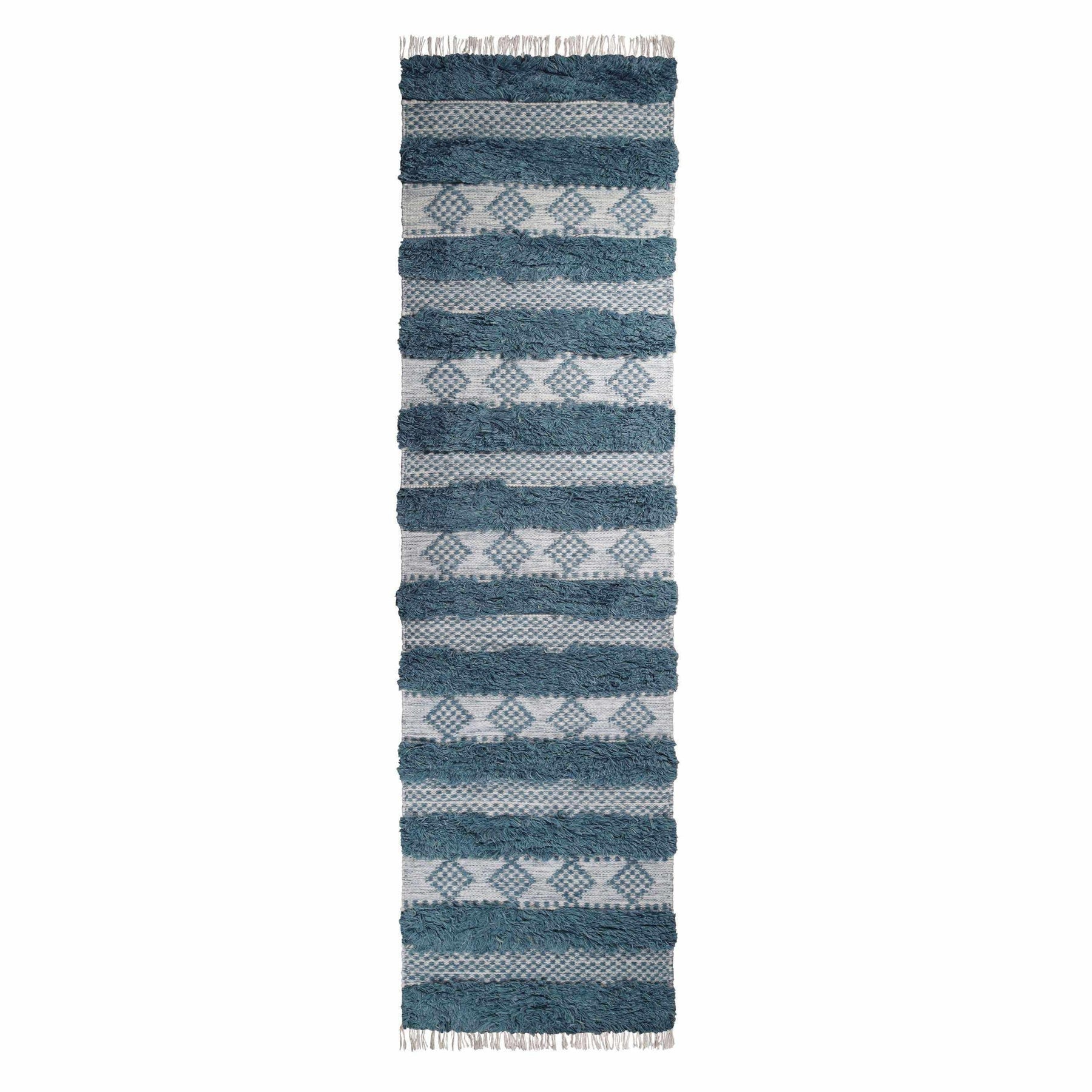 Farmhouse Wool Geometric Stripe Fringe Indoor Area or Runner Rug