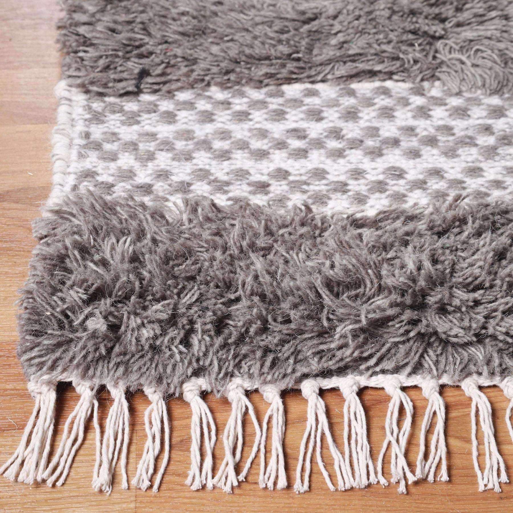 Farmhouse Wool Geometric Stripe Fringe Indoor Area or Runner Rug