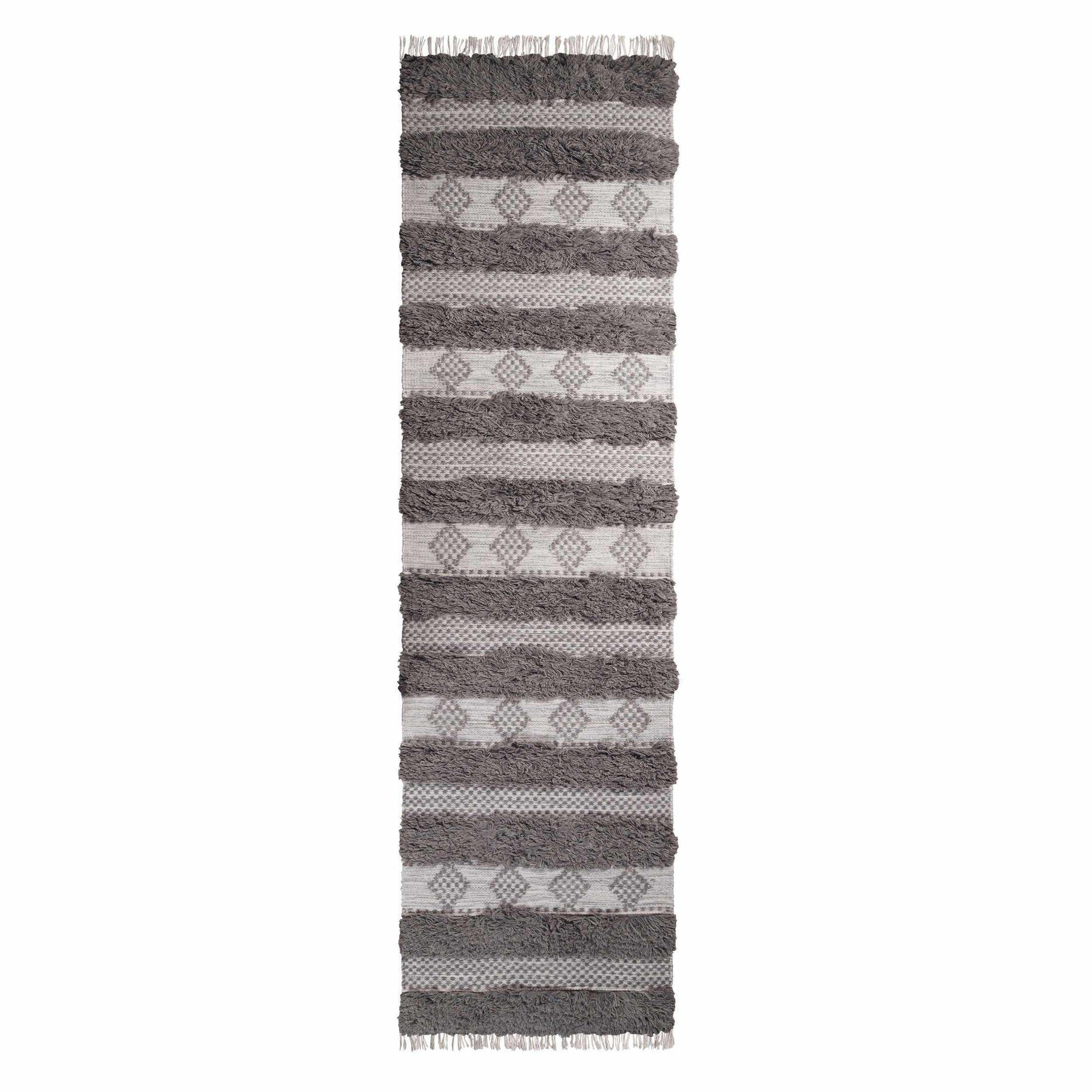 Farmhouse Wool Geometric Stripe Fringe Indoor Area or Runner Rug