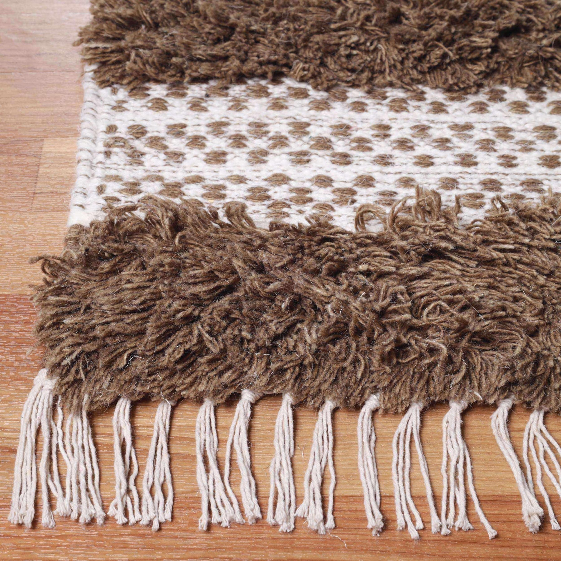 Farmhouse Wool Geometric Stripe Fringe Indoor Area or Runner Rug