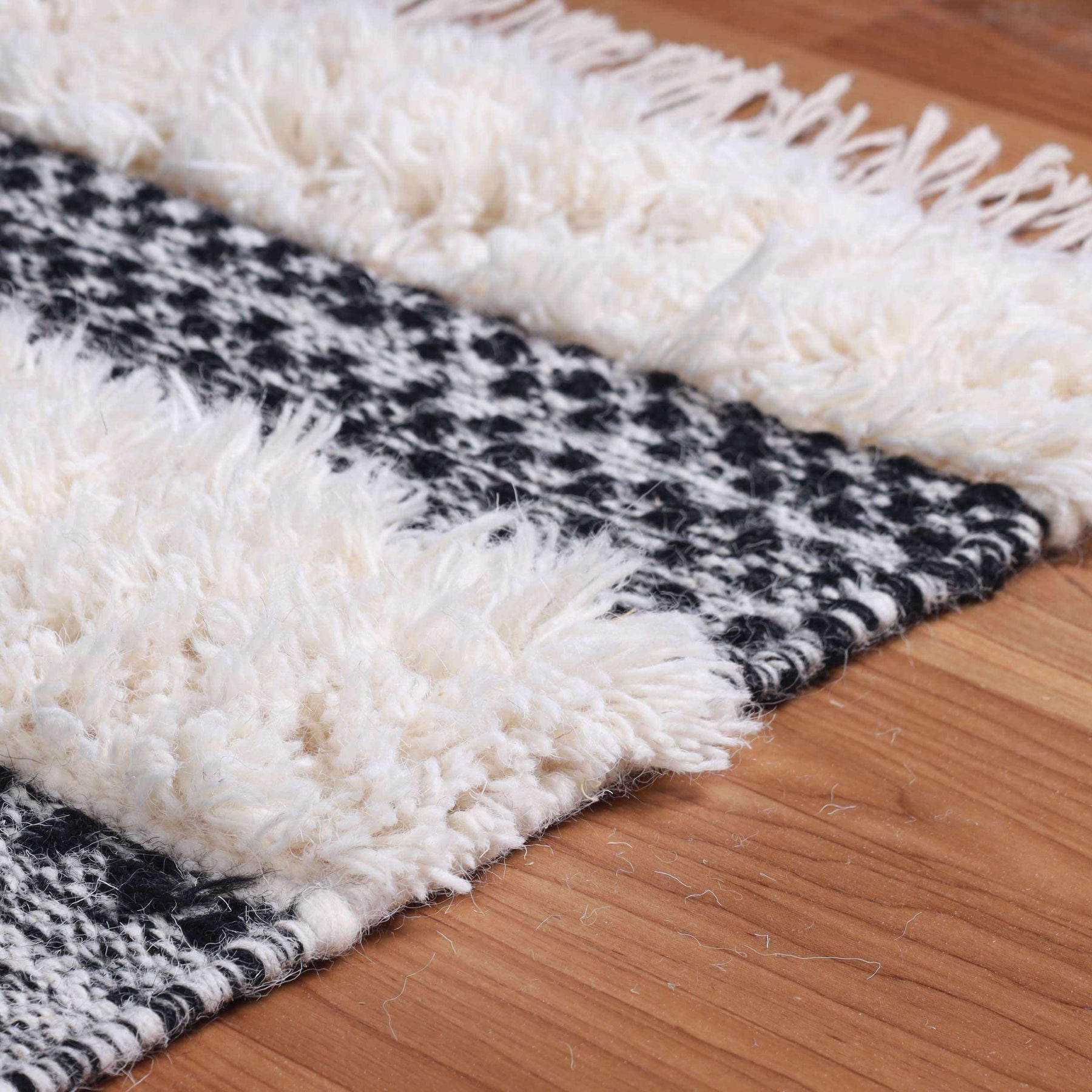 Farmhouse Wool Geometric Stripe Fringe Indoor Area or Runner Rug