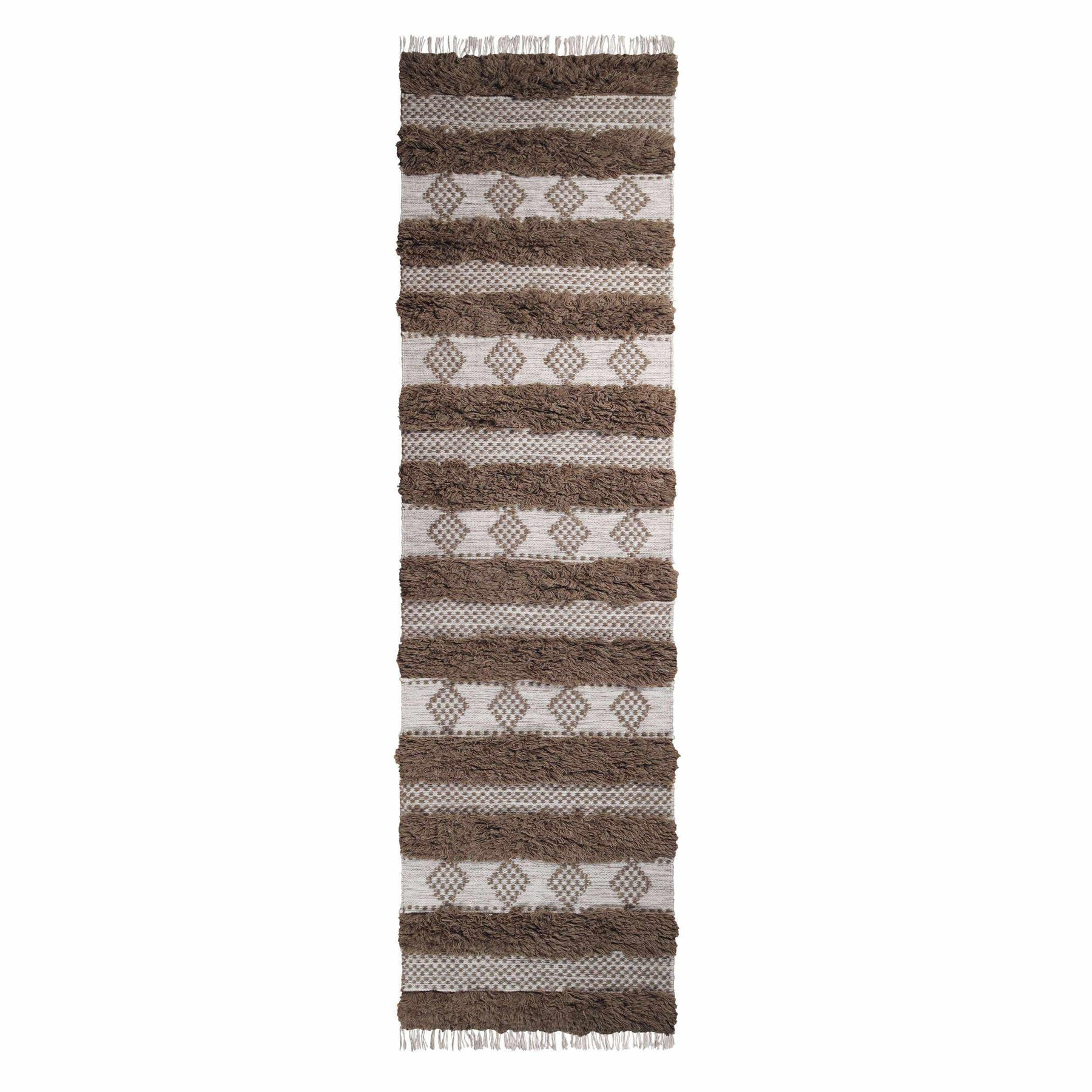 Farmhouse Wool Geometric Stripe Fringe Indoor Area or Runner Rug